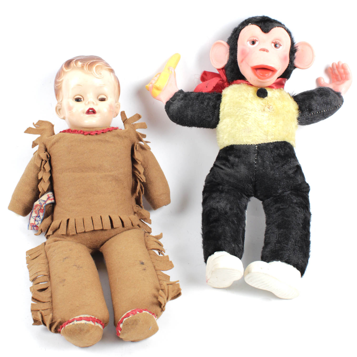 Vintage Zippy the Monkey Doll and Celluloid Doll in Native American Costume