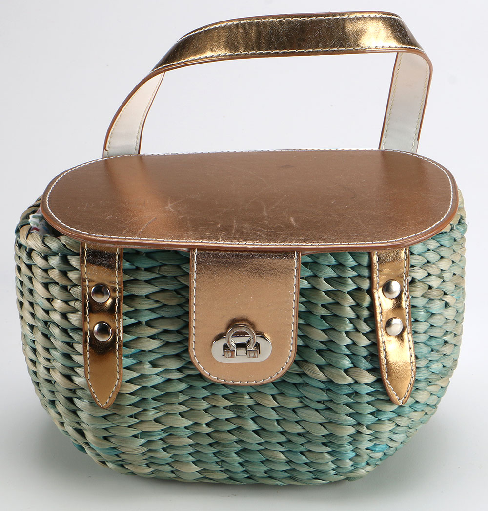 Six Straw Purses and One Straw Hat