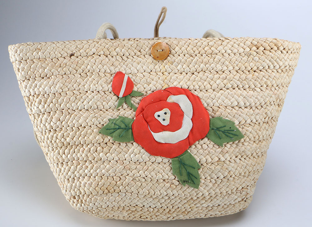 Six Straw Purses and One Straw Hat