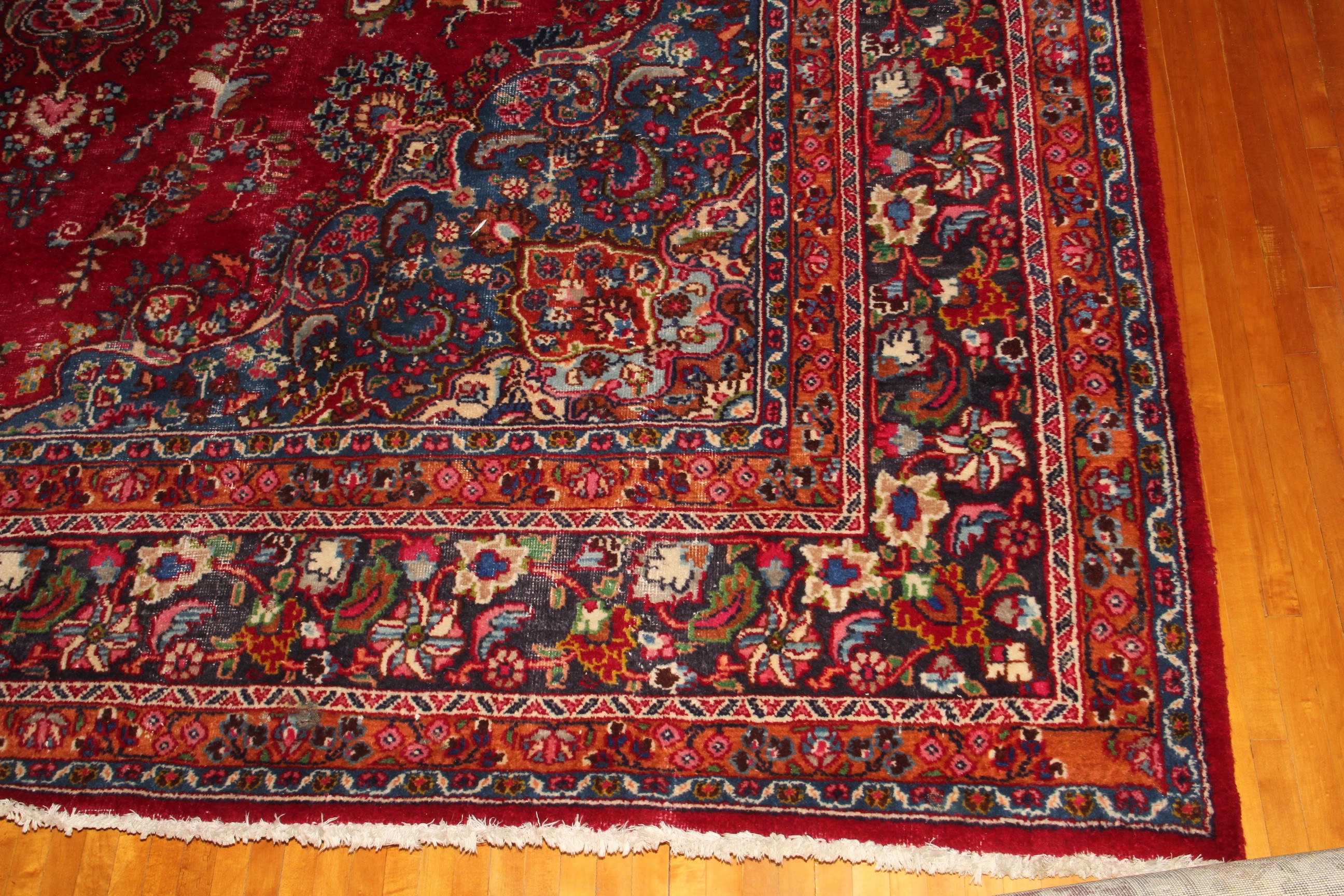 Large Ruby Red Handwoven Keshan Area Rug