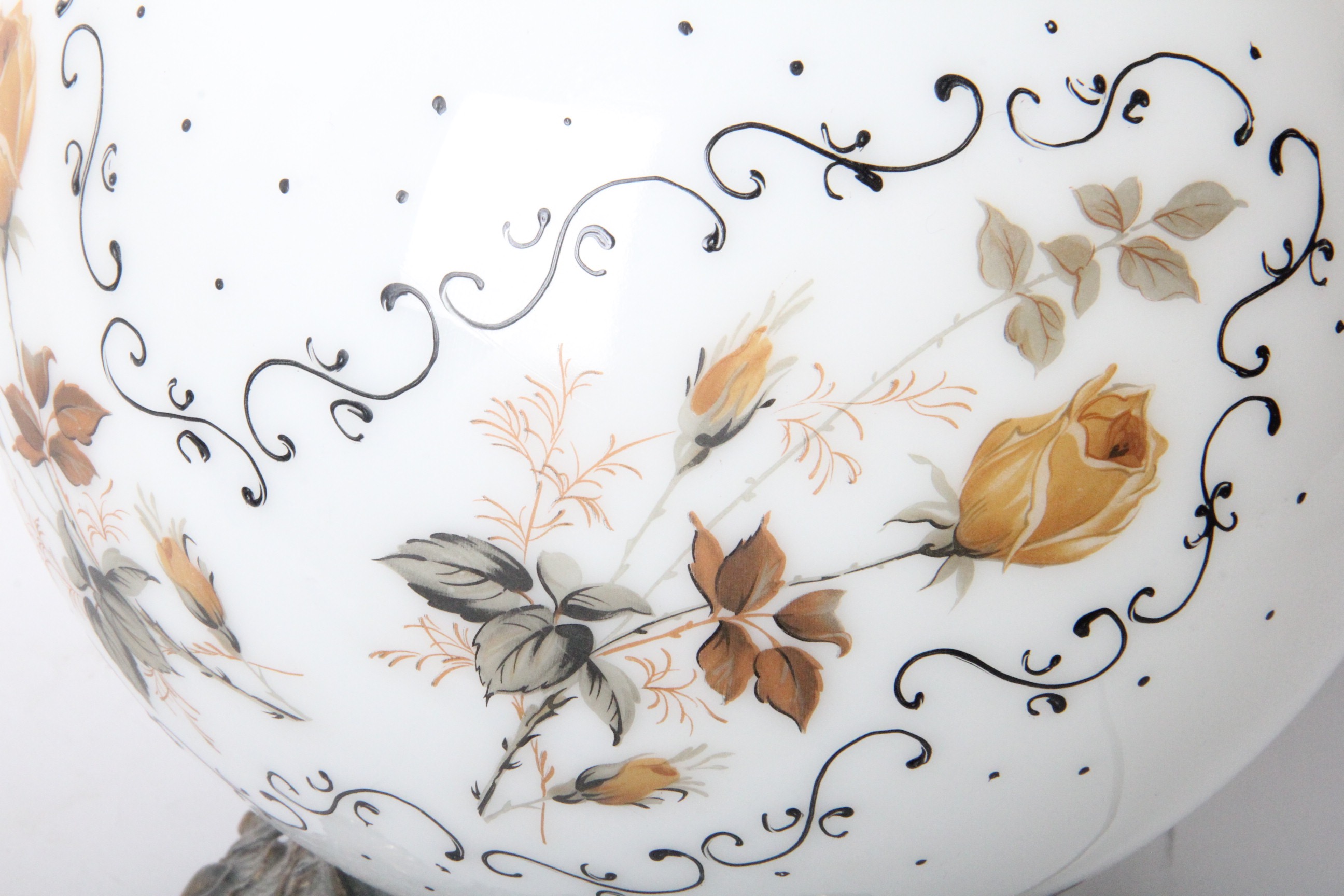 Victorian Style 3-Way Glass Parlor Lamp with Rose Painted Glass Shades