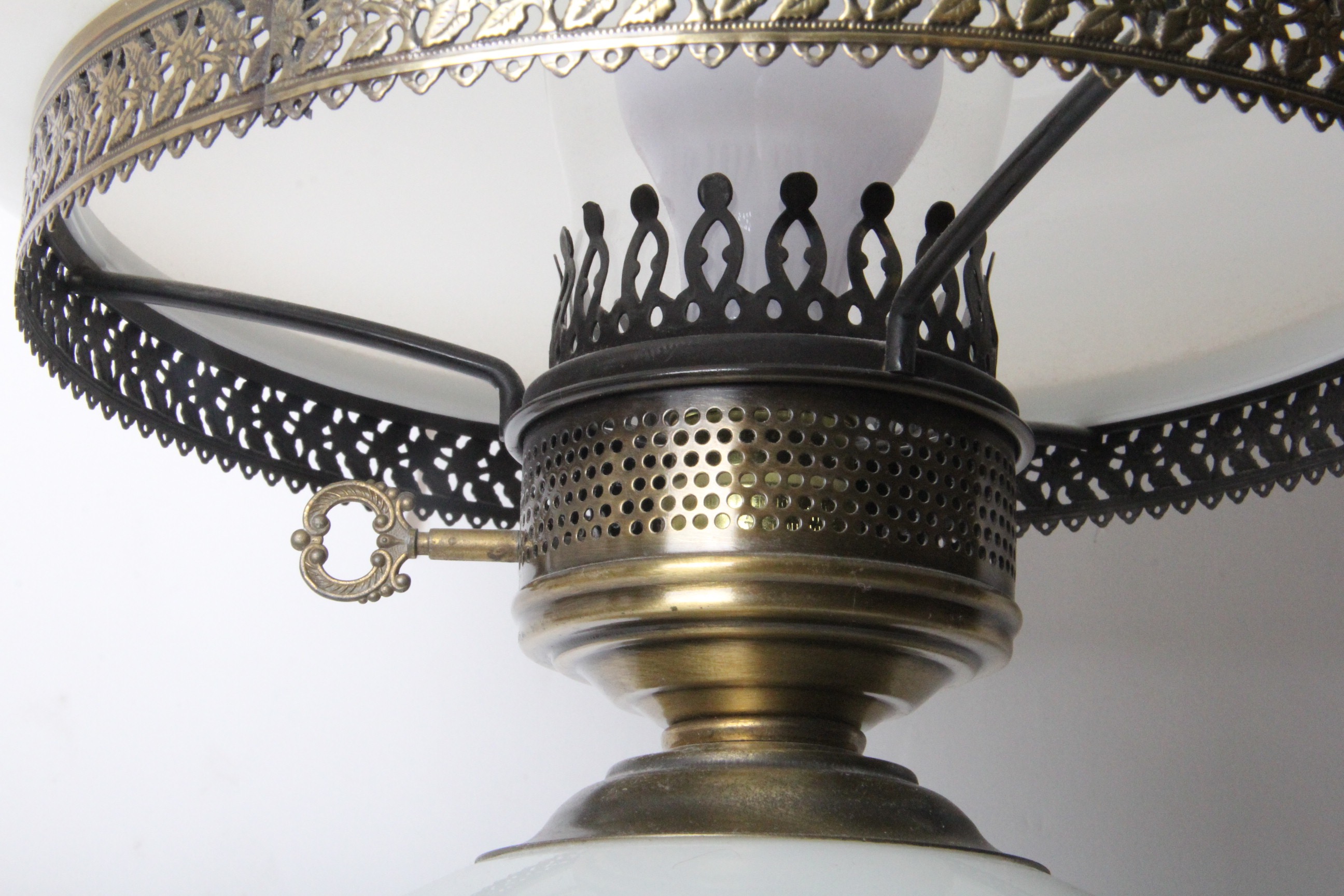 Victorian Style 3-Way Glass Parlor Lamp with Rose Painted Glass Shades