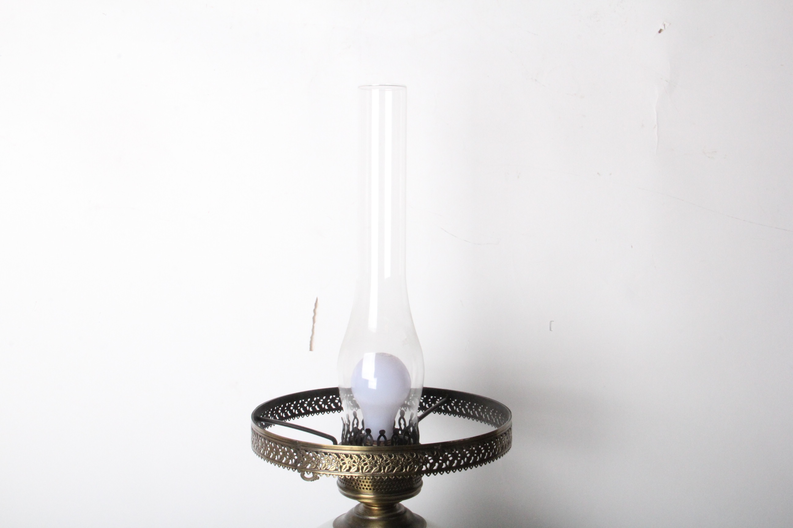 Victorian Style 3-Way Glass Parlor Lamp with Rose Painted Glass Shades