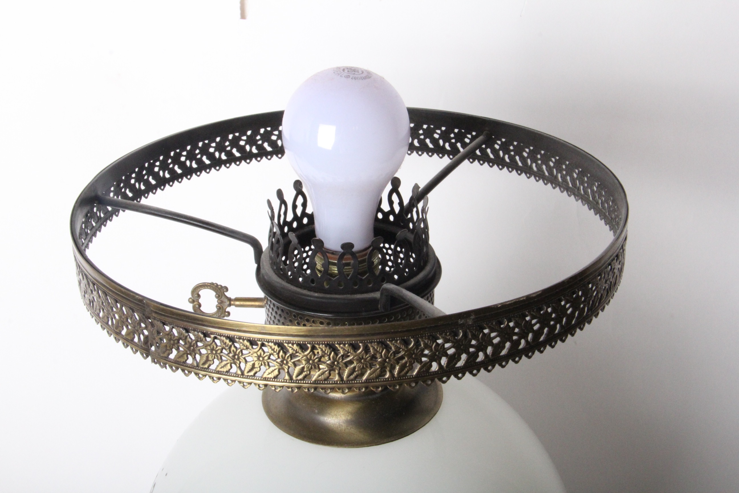 Victorian Style 3-Way Glass Parlor Lamp with Rose Painted Glass Shades