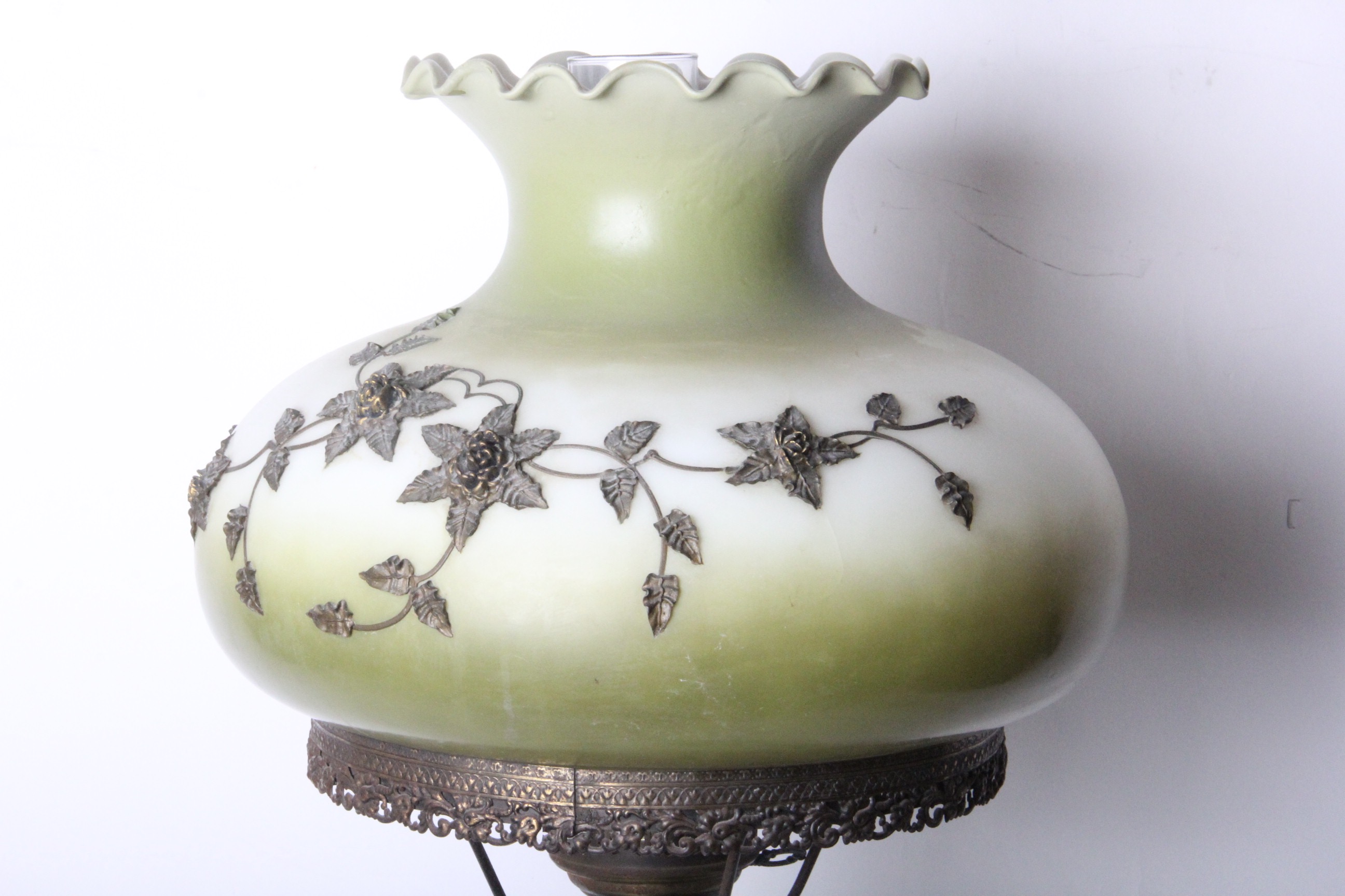 Vintage Glass Table Top Hurricane Style Parlor Lamp