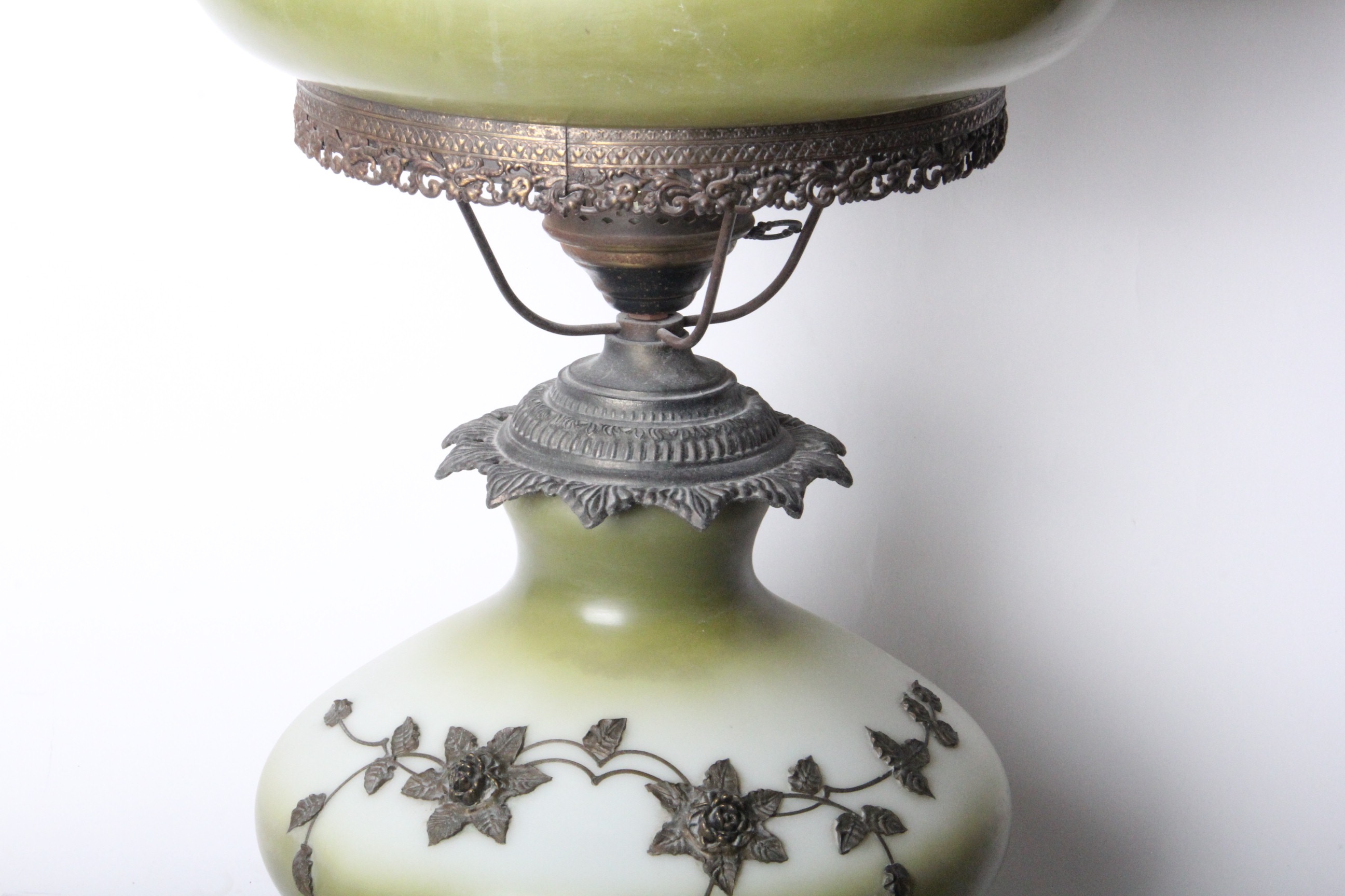 Vintage Glass Table Top Hurricane Style Parlor Lamp