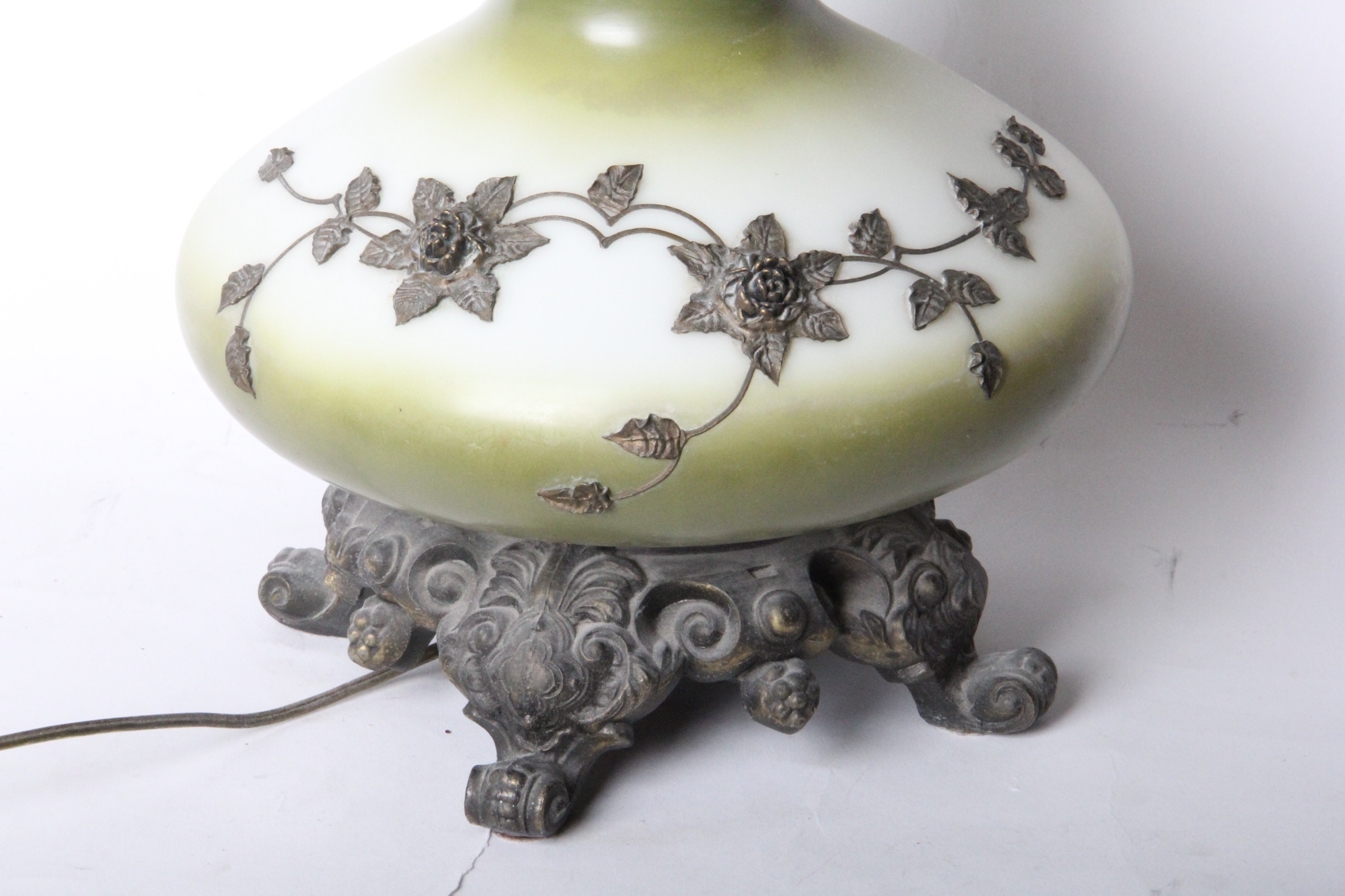 Vintage Glass Table Top Hurricane Style Parlor Lamp