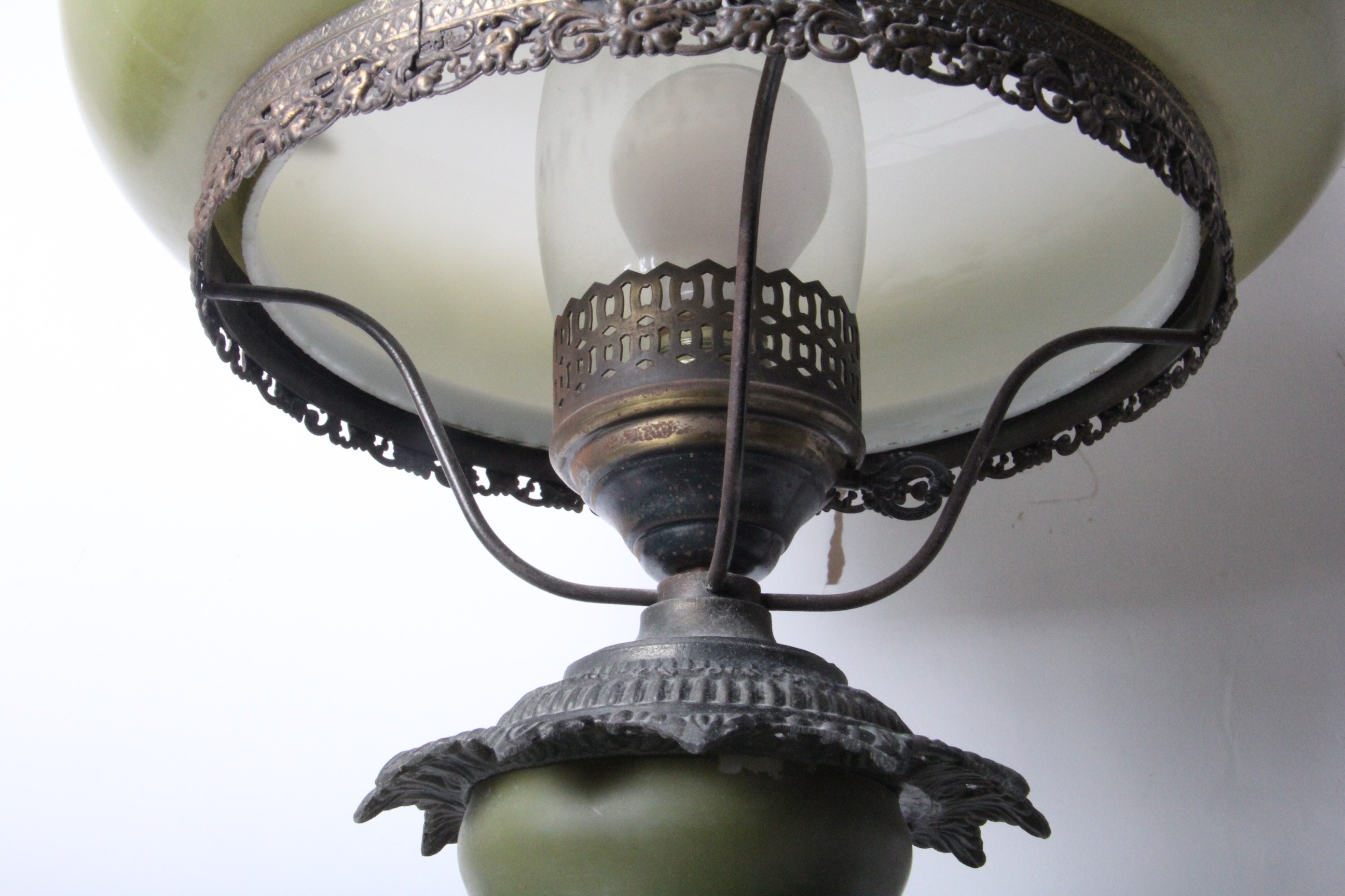 Vintage Glass Table Top Hurricane Style Parlor Lamp