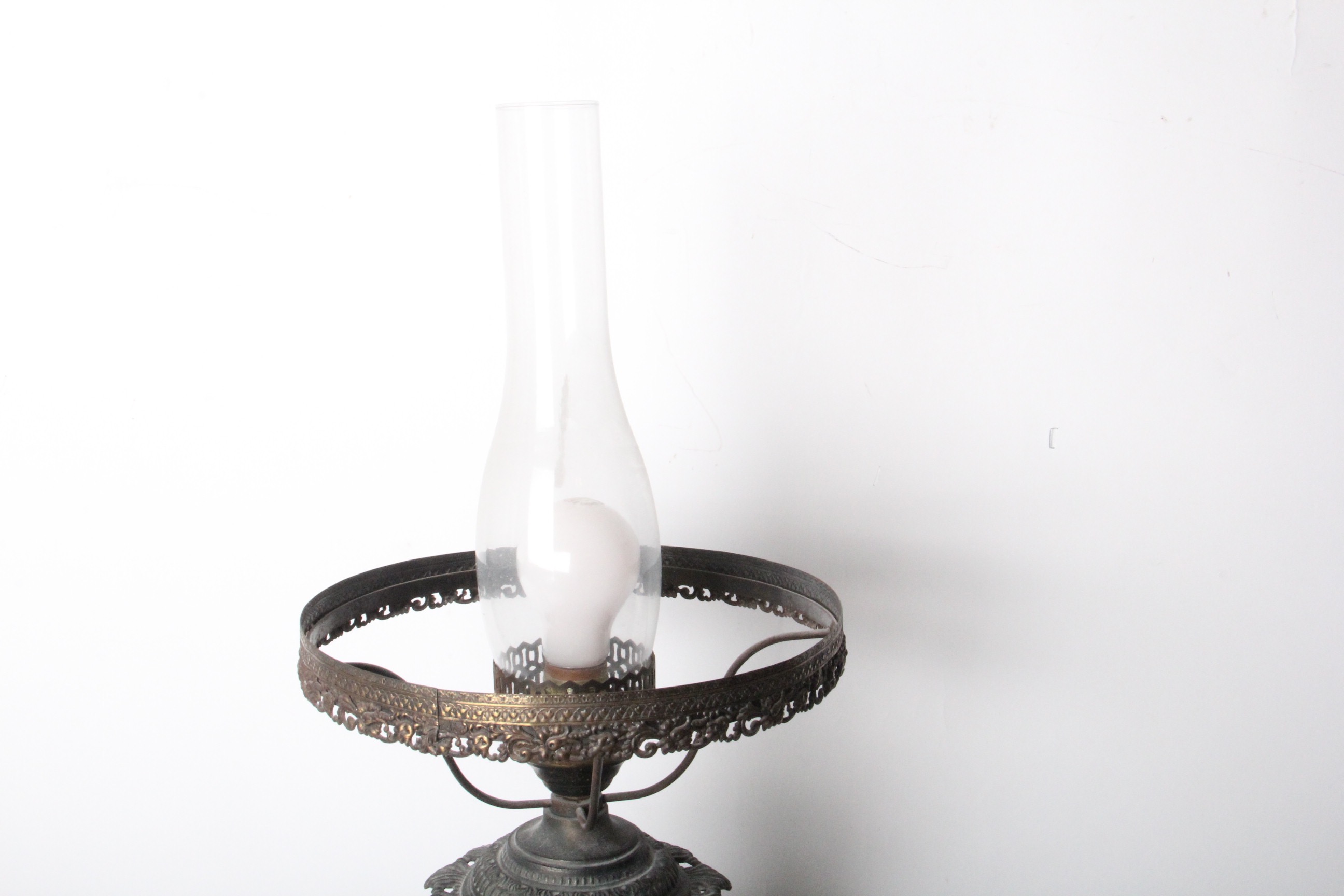 Vintage Glass Table Top Hurricane Style Parlor Lamp