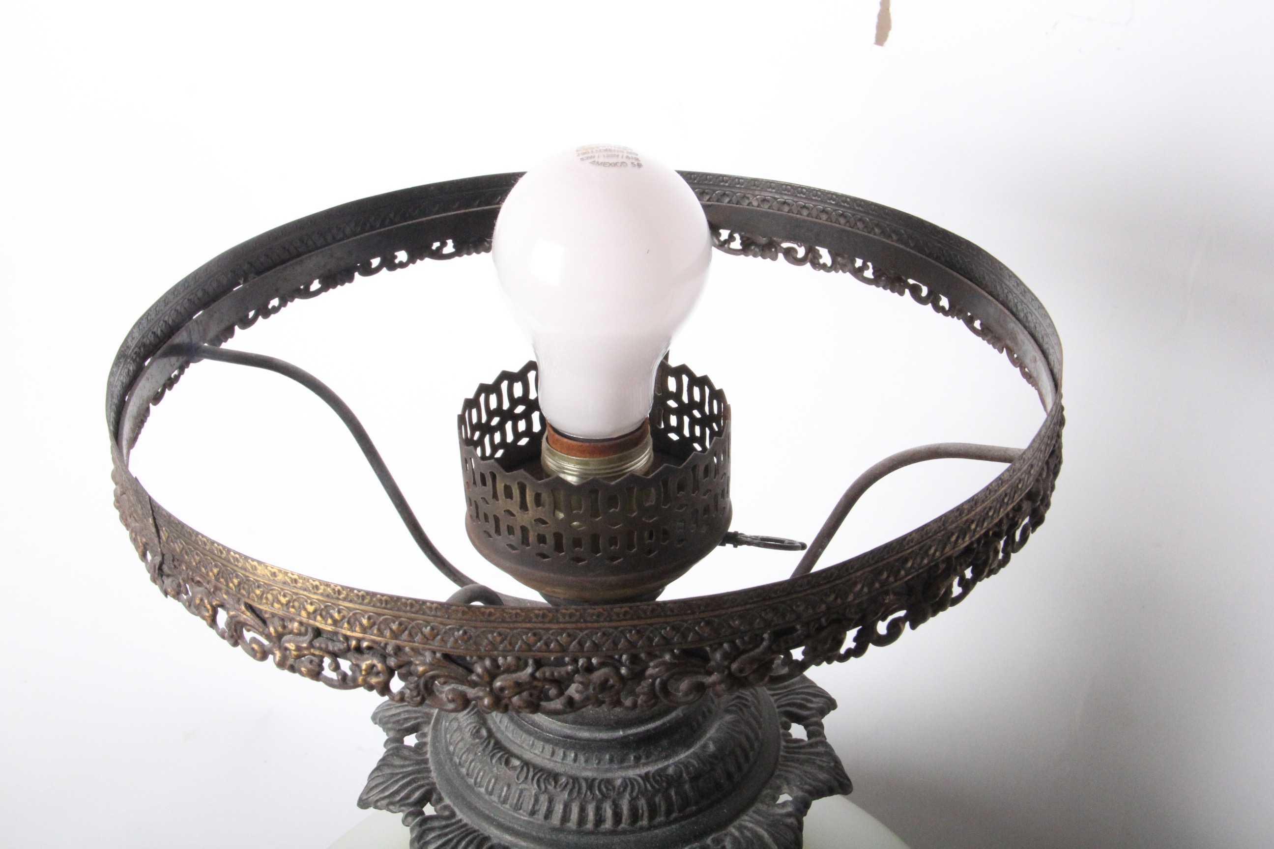 Vintage Glass Table Top Hurricane Style Parlor Lamp