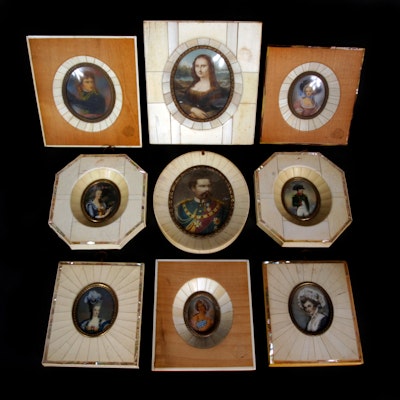 Handmade Italian Capiz and Ivory Framed Portraits Handmade Italian Capiz and Ivory Framed Portraits
