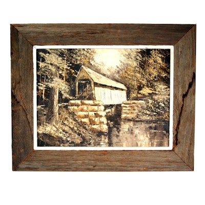 Original Oil on Board Painting of Covered Bridge Original Oil on Board Painting of Covered Bridge
