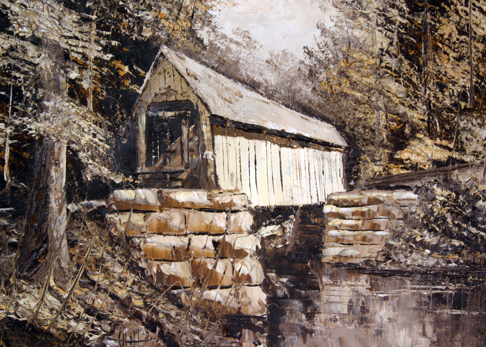 Original Oil on Board Painting of Covered Bridge