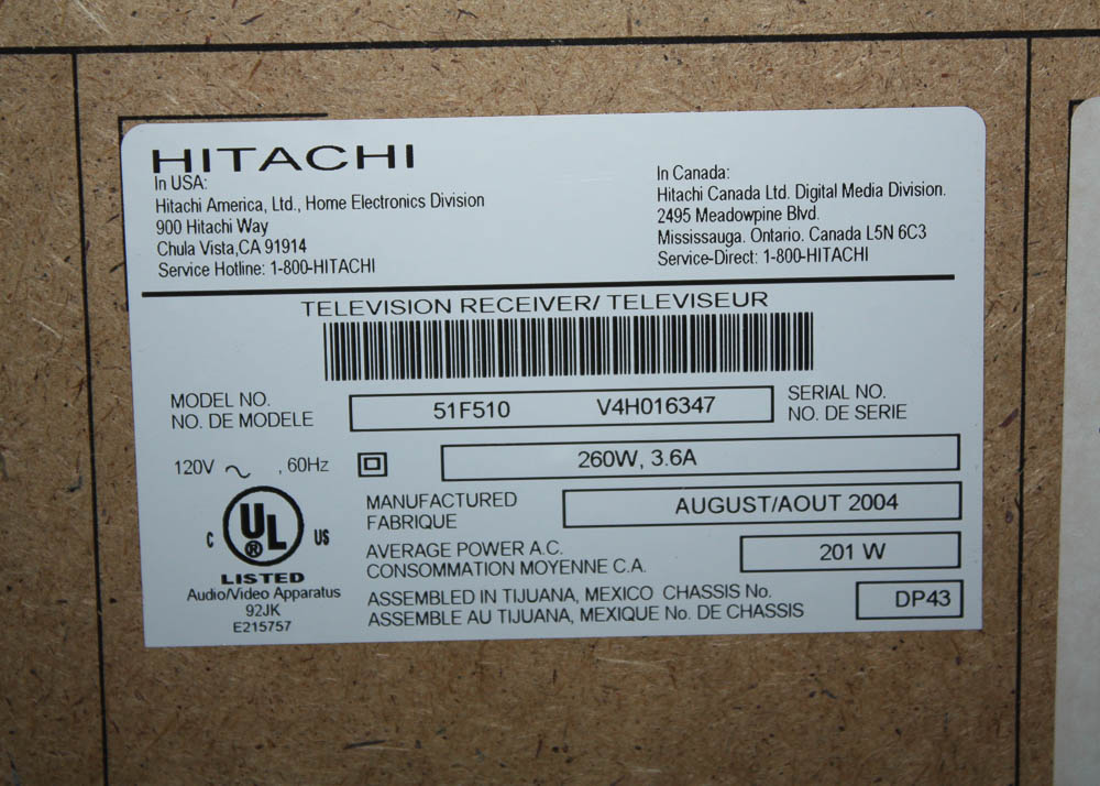 Hitachi 51" HDTV With 24 Watt Surround Sound