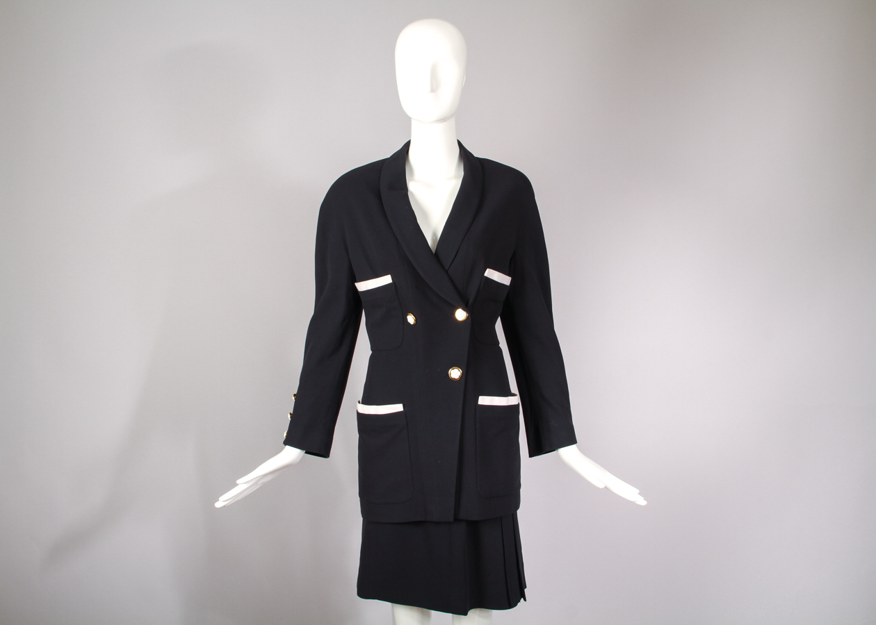 Vintage Chanel Double Breasted Fitted Jacket & Skirt Ensemble