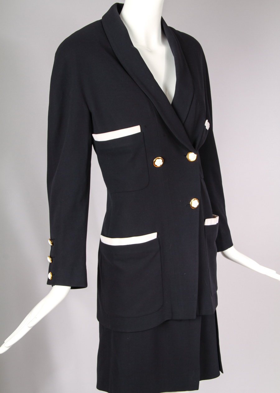 Vintage Chanel Double Breasted Fitted Jacket & Skirt Ensemble