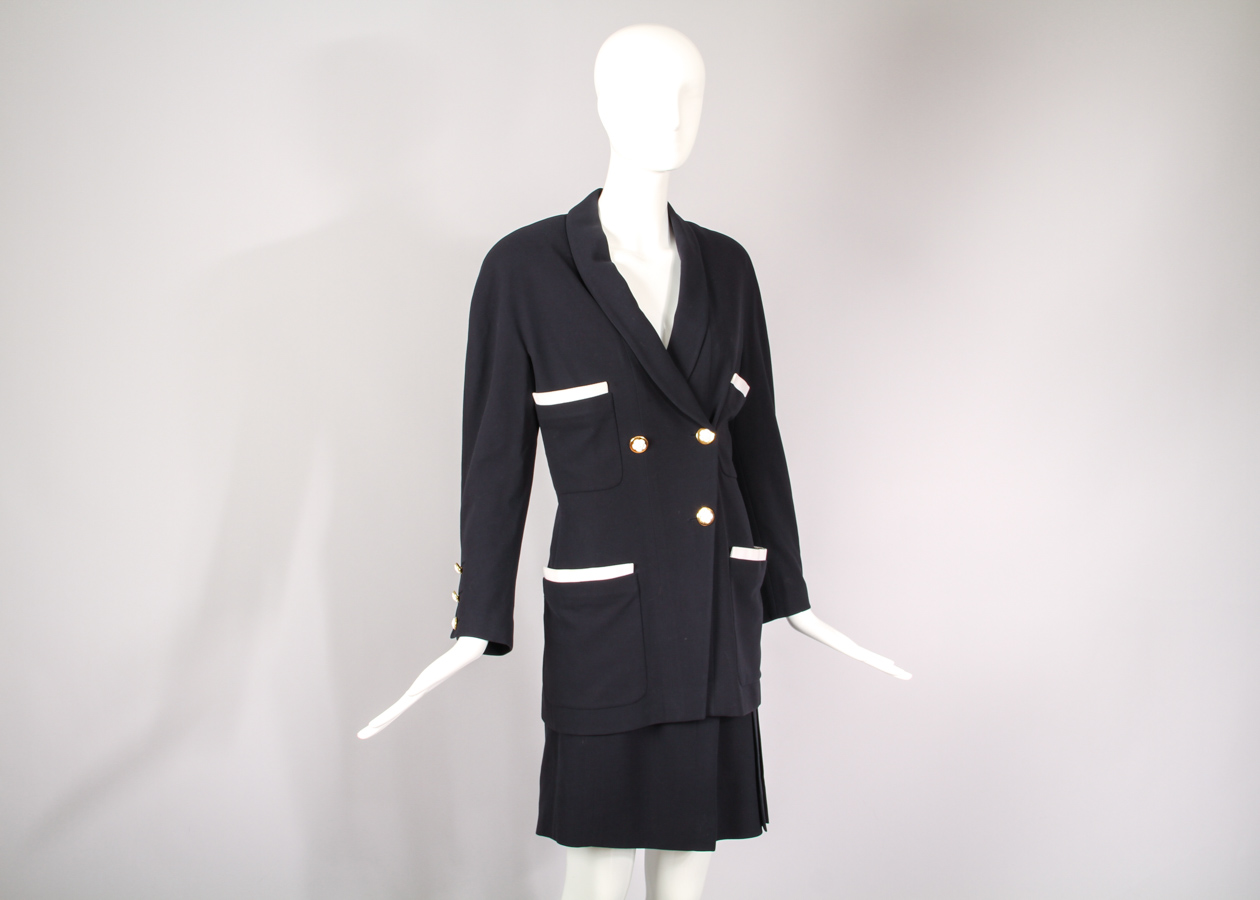 Vintage Chanel Double Breasted Fitted Jacket & Skirt Ensemble
