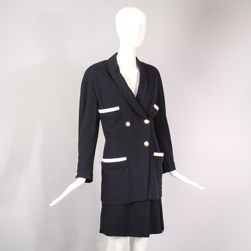 Vintage Chanel Double Breasted Fitted Jacket & Skirt Ensemble