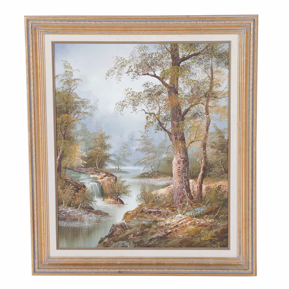 Original Oil on Canvas Waterfall Painting by Irene Cafieri