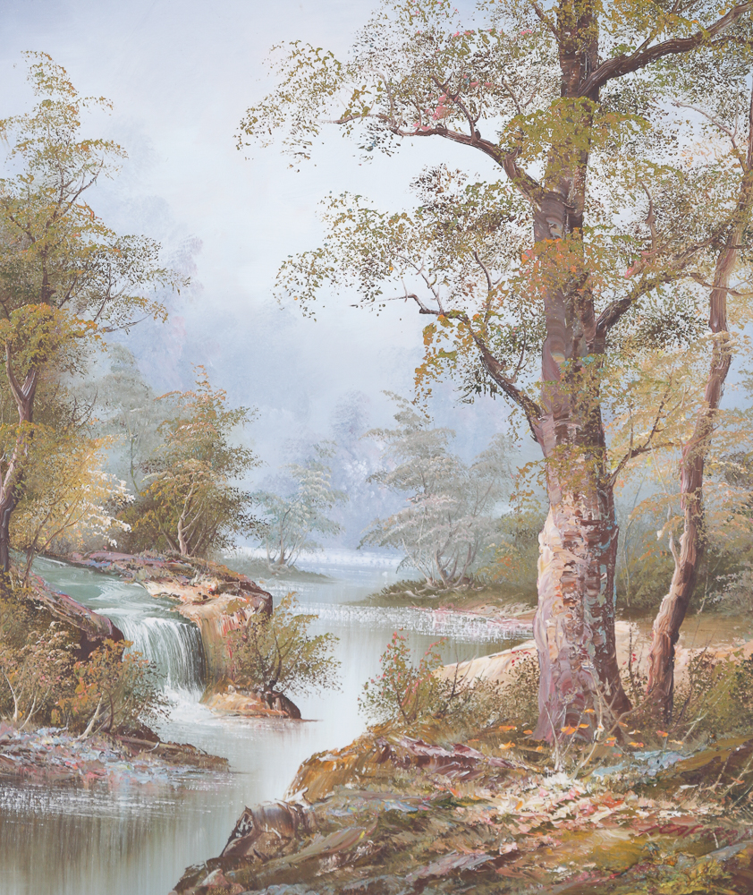 Original Oil on Canvas Waterfall Painting by Irene Cafieri