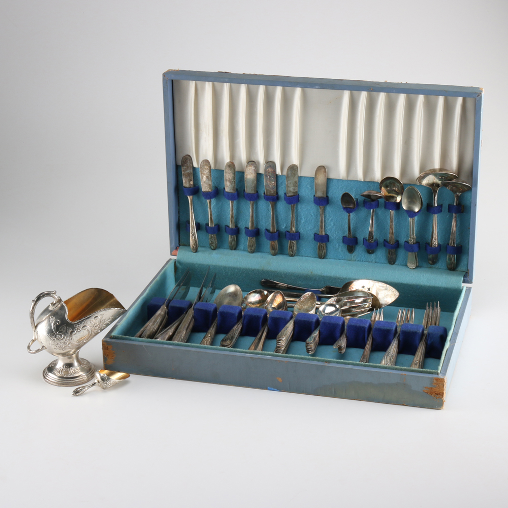 Silver Plated Flatware Set with Sugar Dish