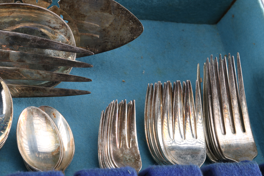 Silver Plated Flatware Set with Sugar Dish