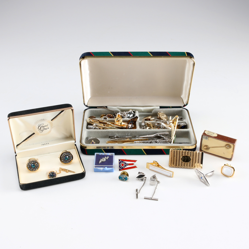Assorted Tie Pins, Clips, and Cufflinks