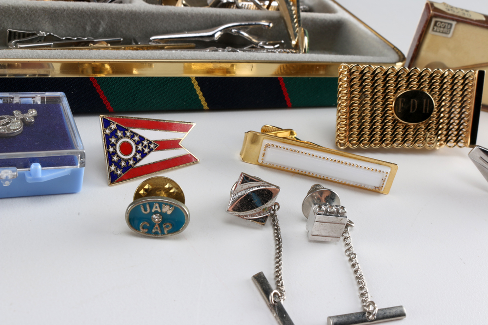 Assorted Tie Pins, Clips, and Cufflinks