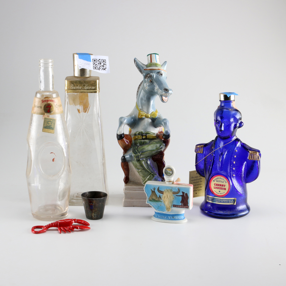 Collection Of Vintage Liquor Bottles And Barware