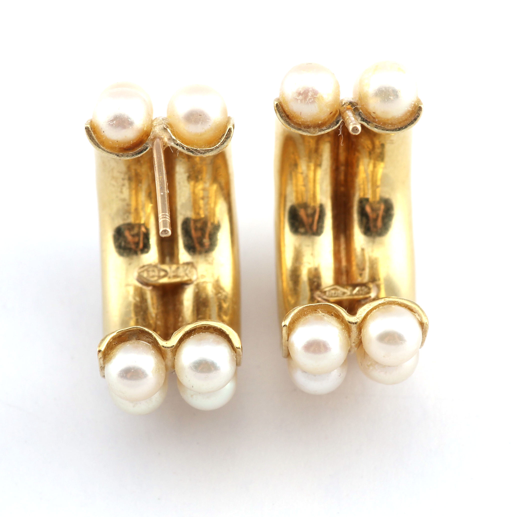 Pair 14K Yellow Gold Pearl Earrings