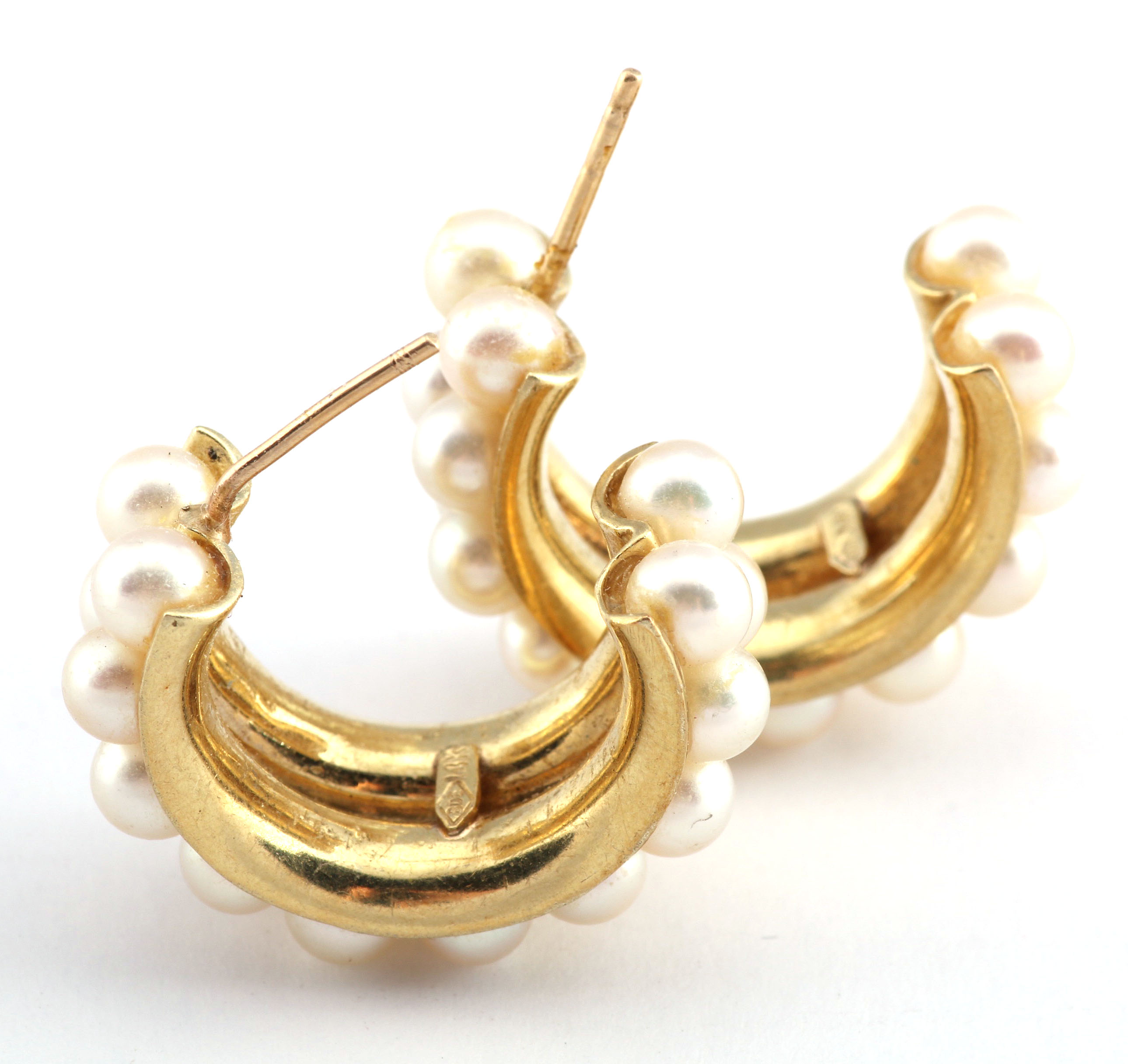 Pair 14K Yellow Gold Pearl Earrings