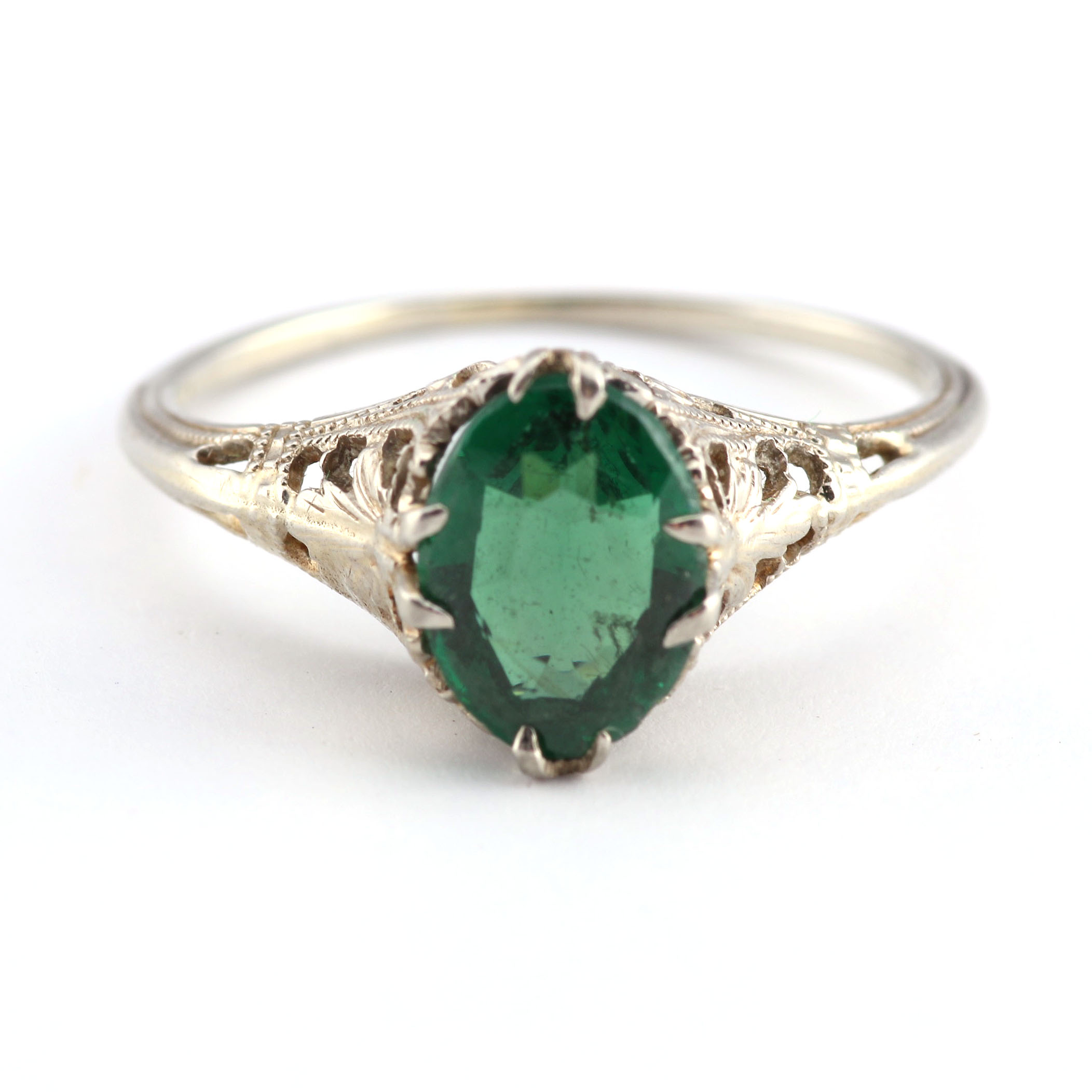 Antique 14K White Gold Emerald Doublet Ring