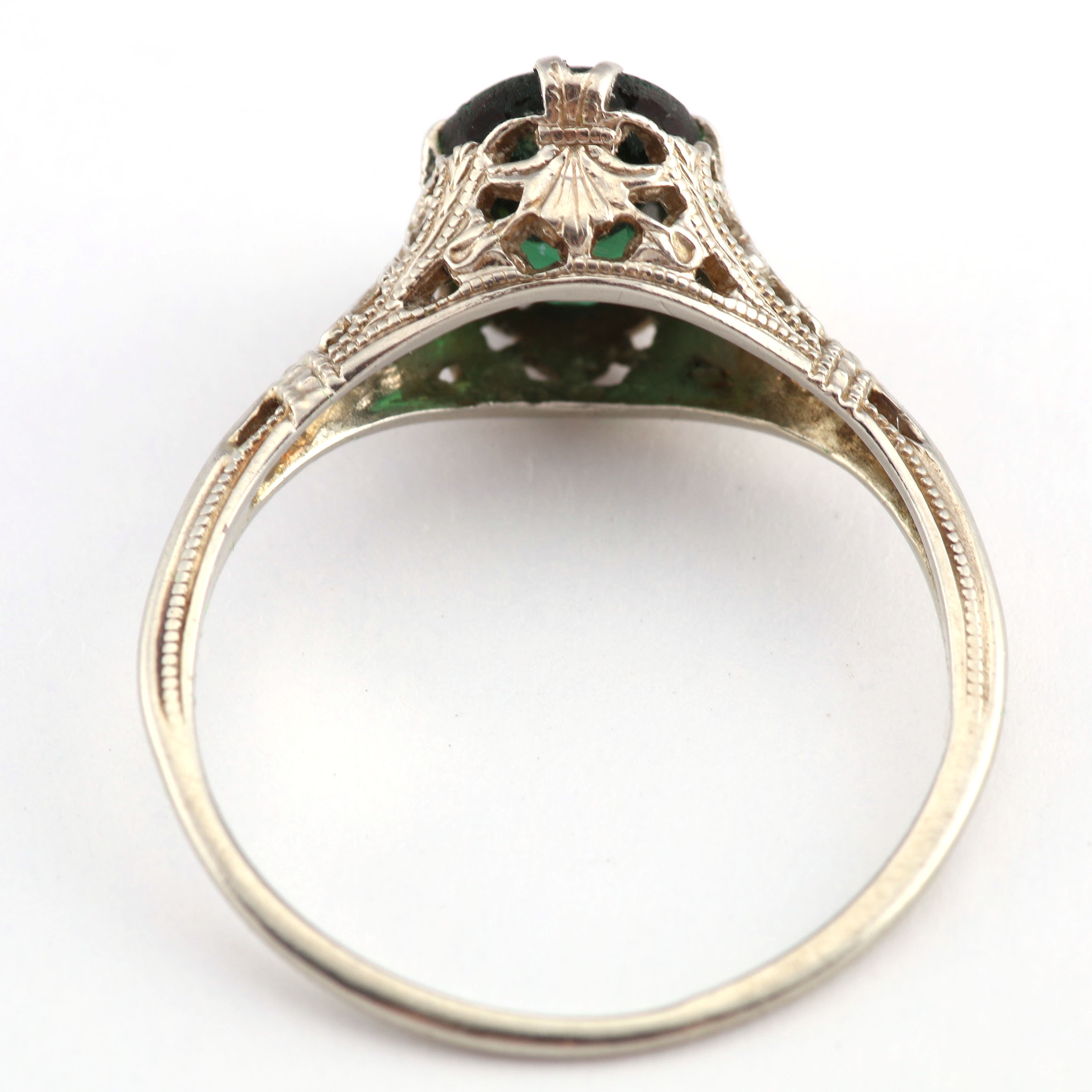 Antique 14K White Gold Emerald Doublet Ring