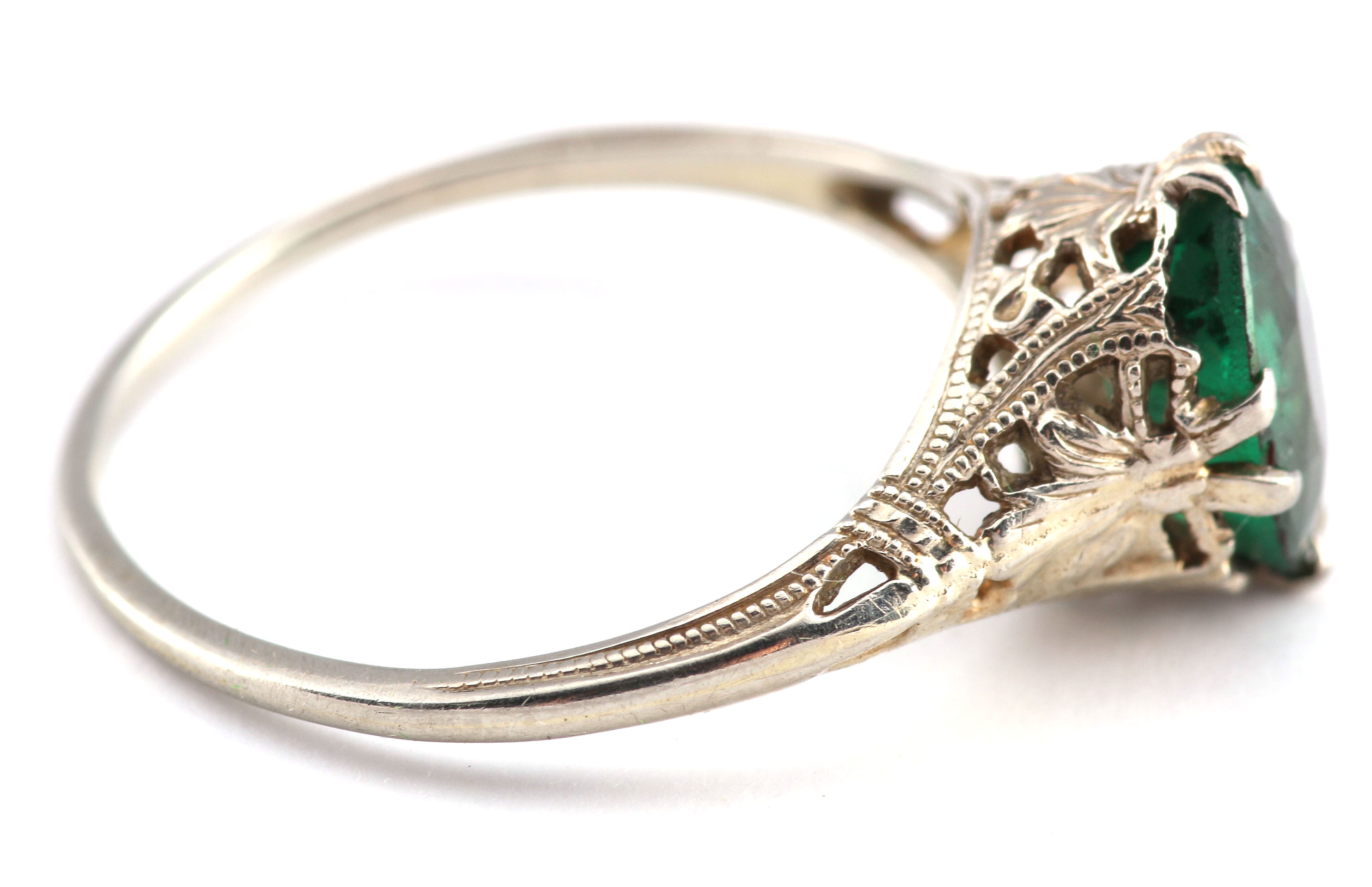 Antique 14K White Gold Emerald Doublet Ring