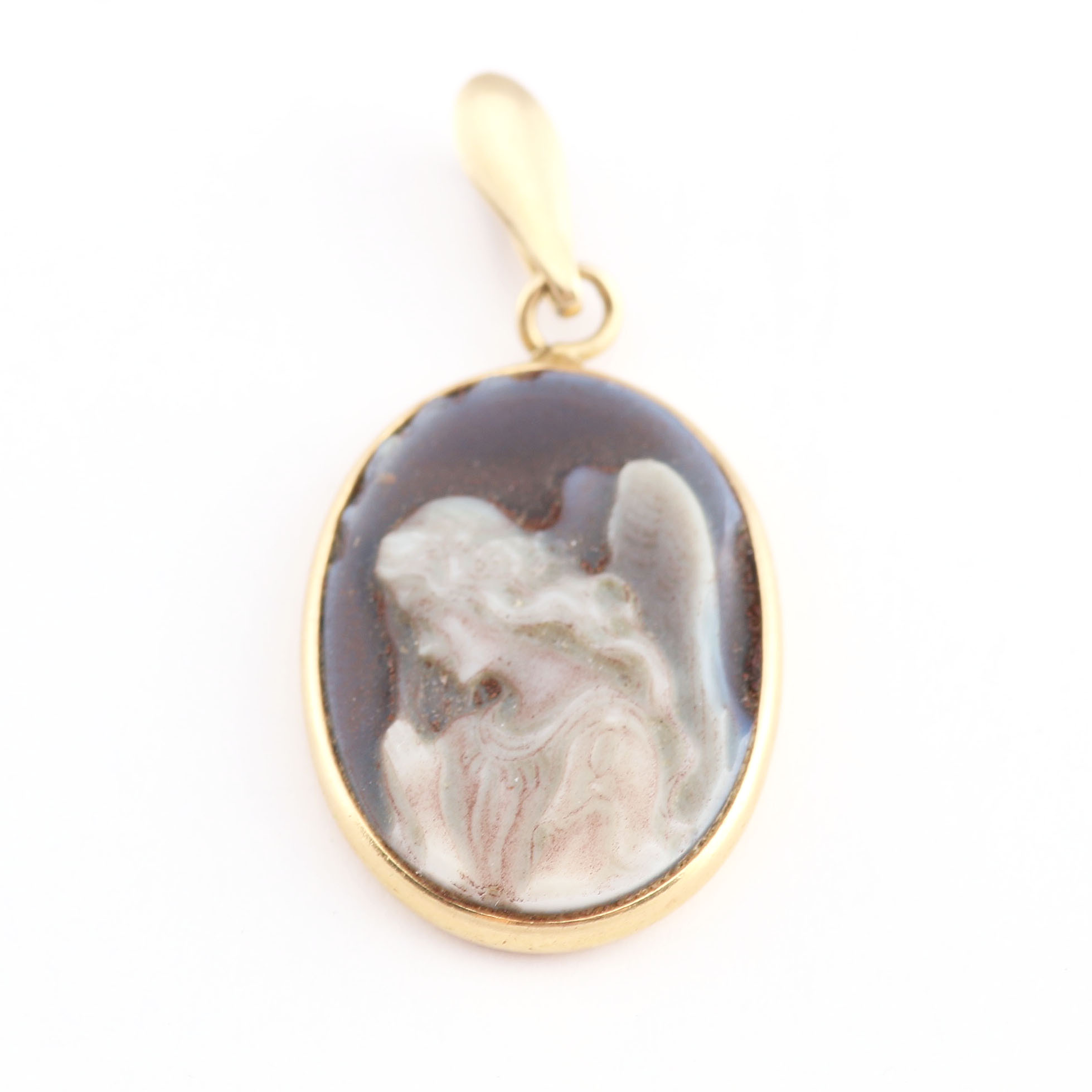 14K Yellow Angel Cameo Pendant