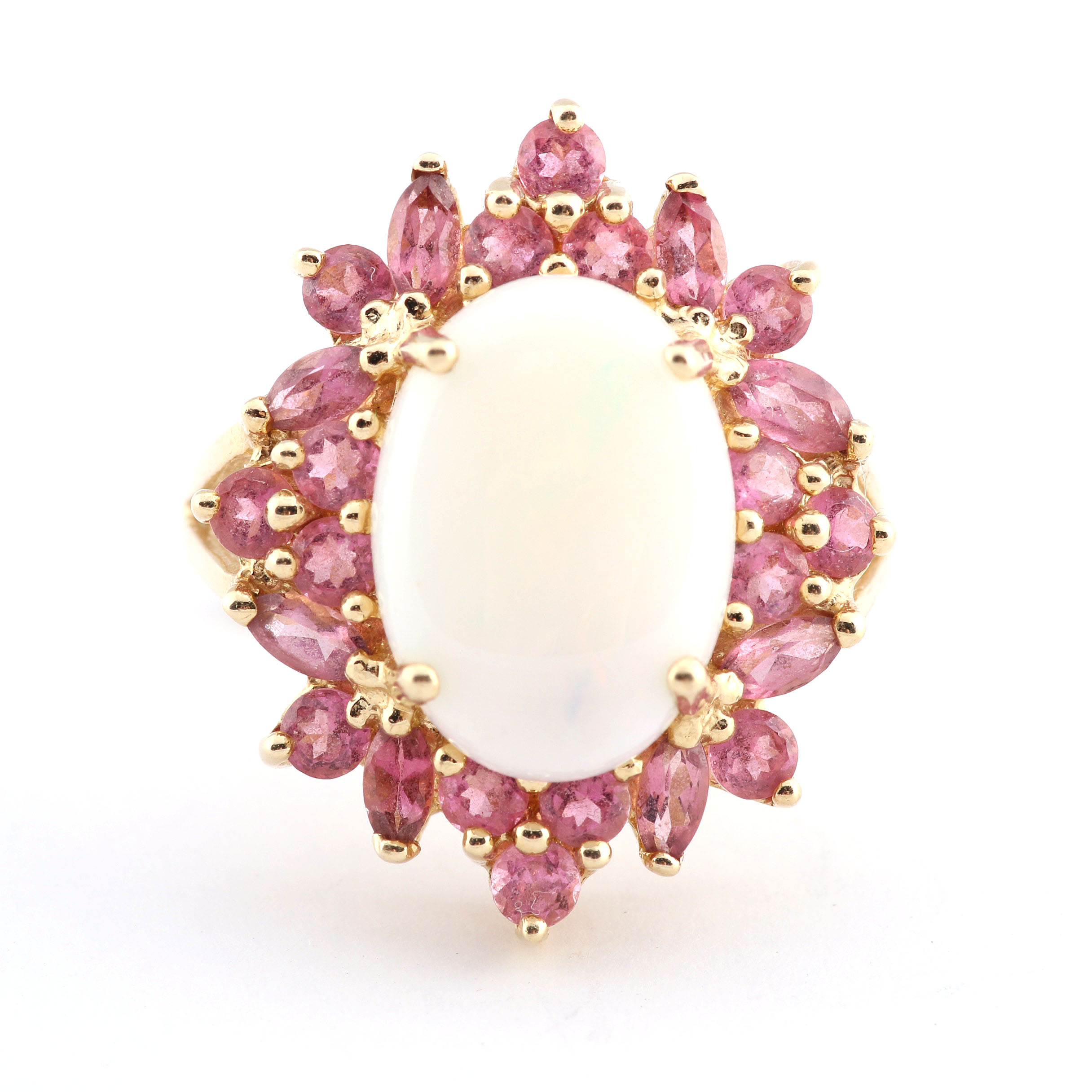 14K Yellow Gold Opal and Tourmaline Cocktail Ring