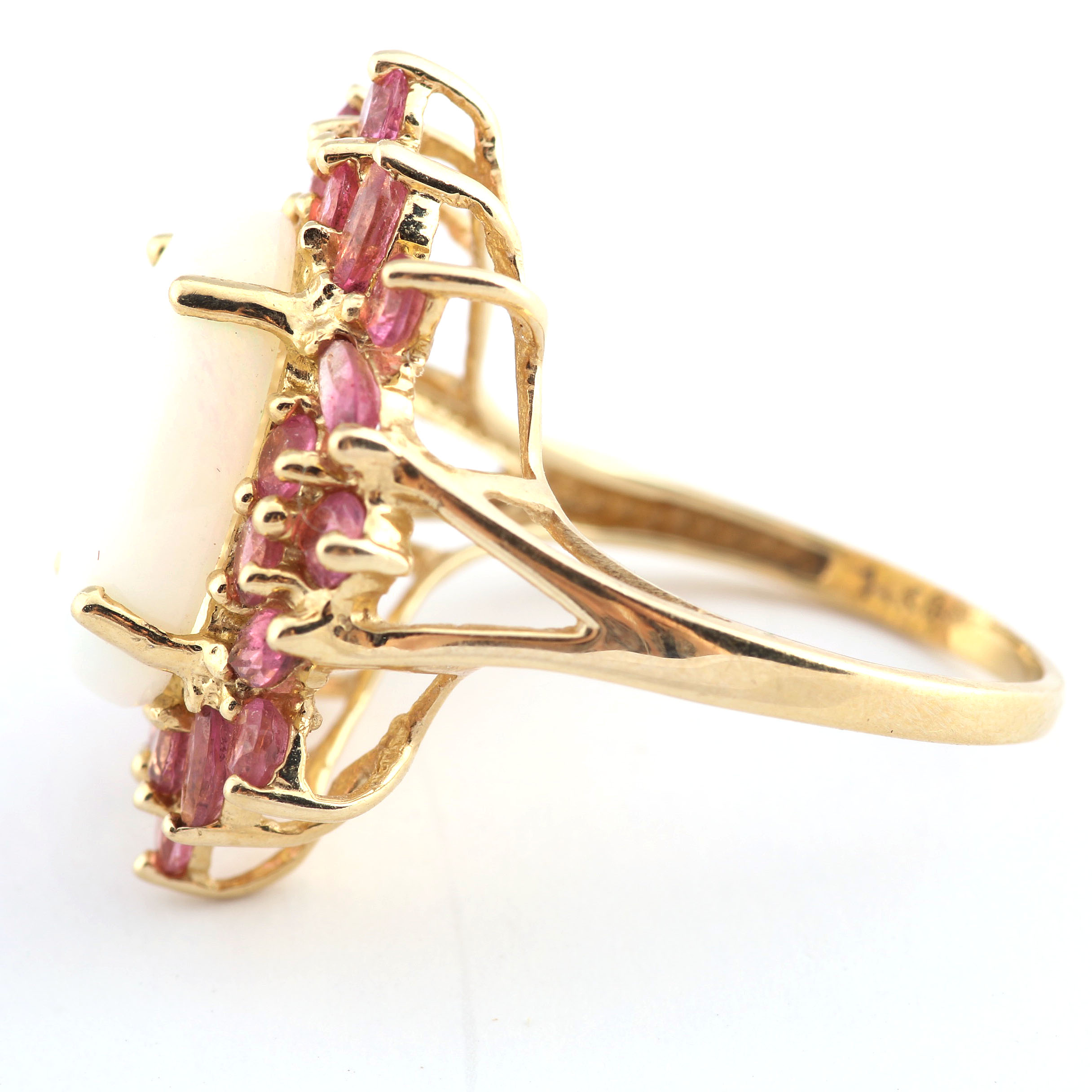 14K Yellow Gold Opal and Tourmaline Cocktail Ring