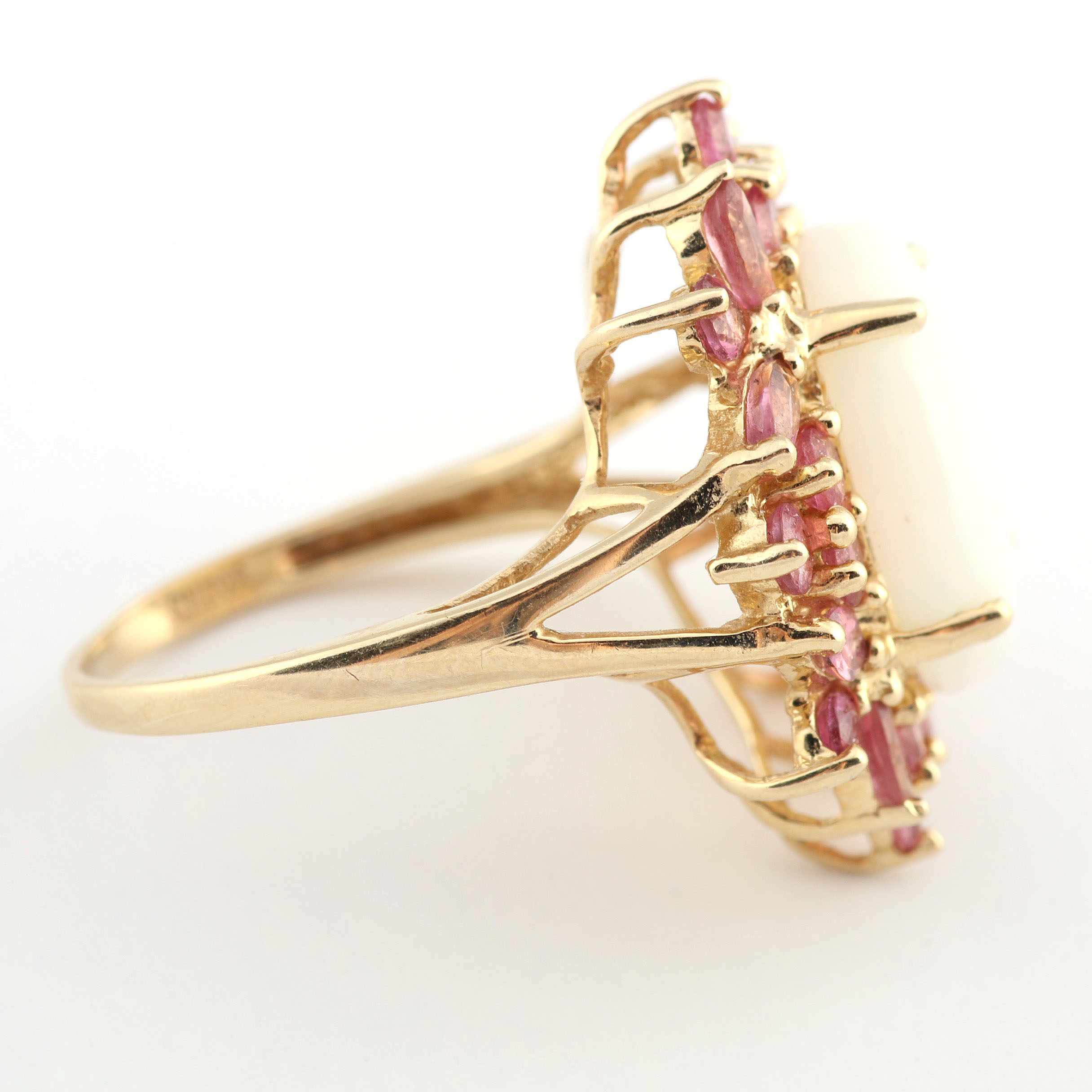 14K Yellow Gold Opal and Tourmaline Cocktail Ring