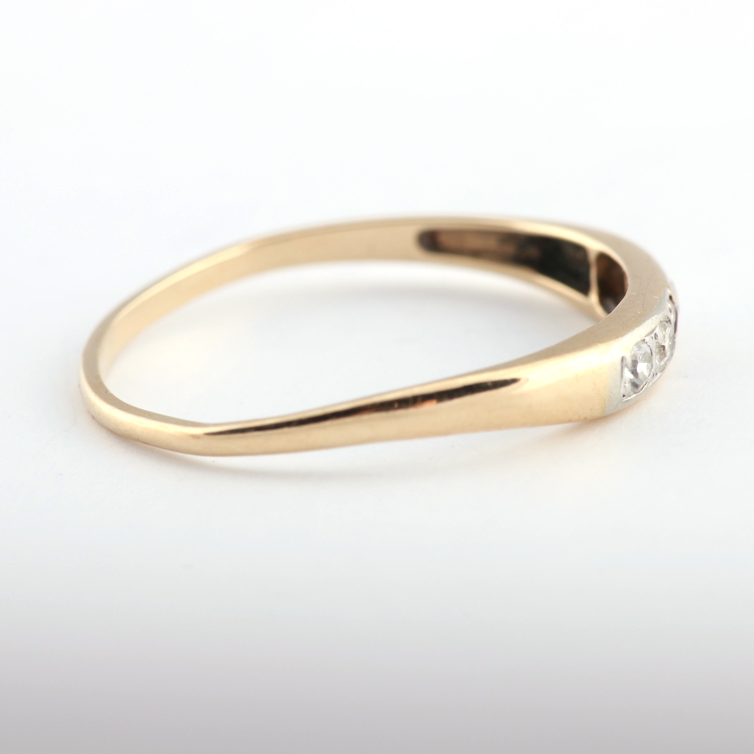 14K Two Tone Gold Ring with Channel Set Diamonds and Ruby