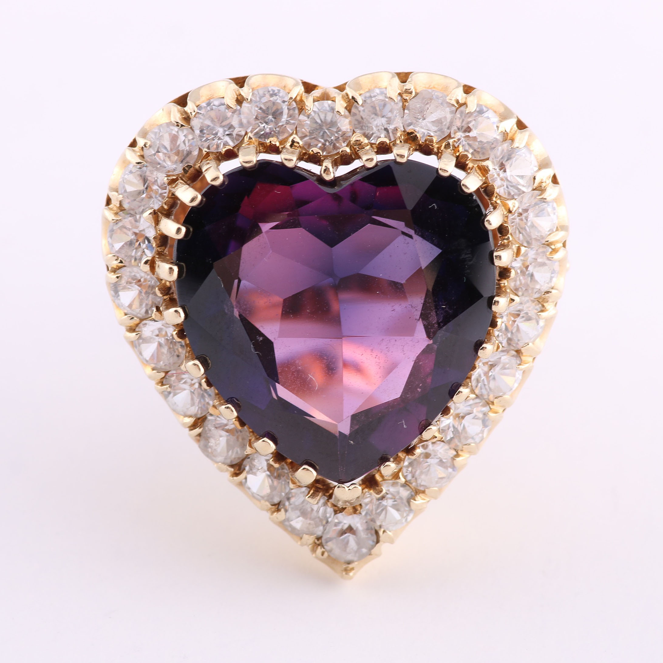 14K Yellow Gold and Synthetic Color Change Sapphire Heart Ring