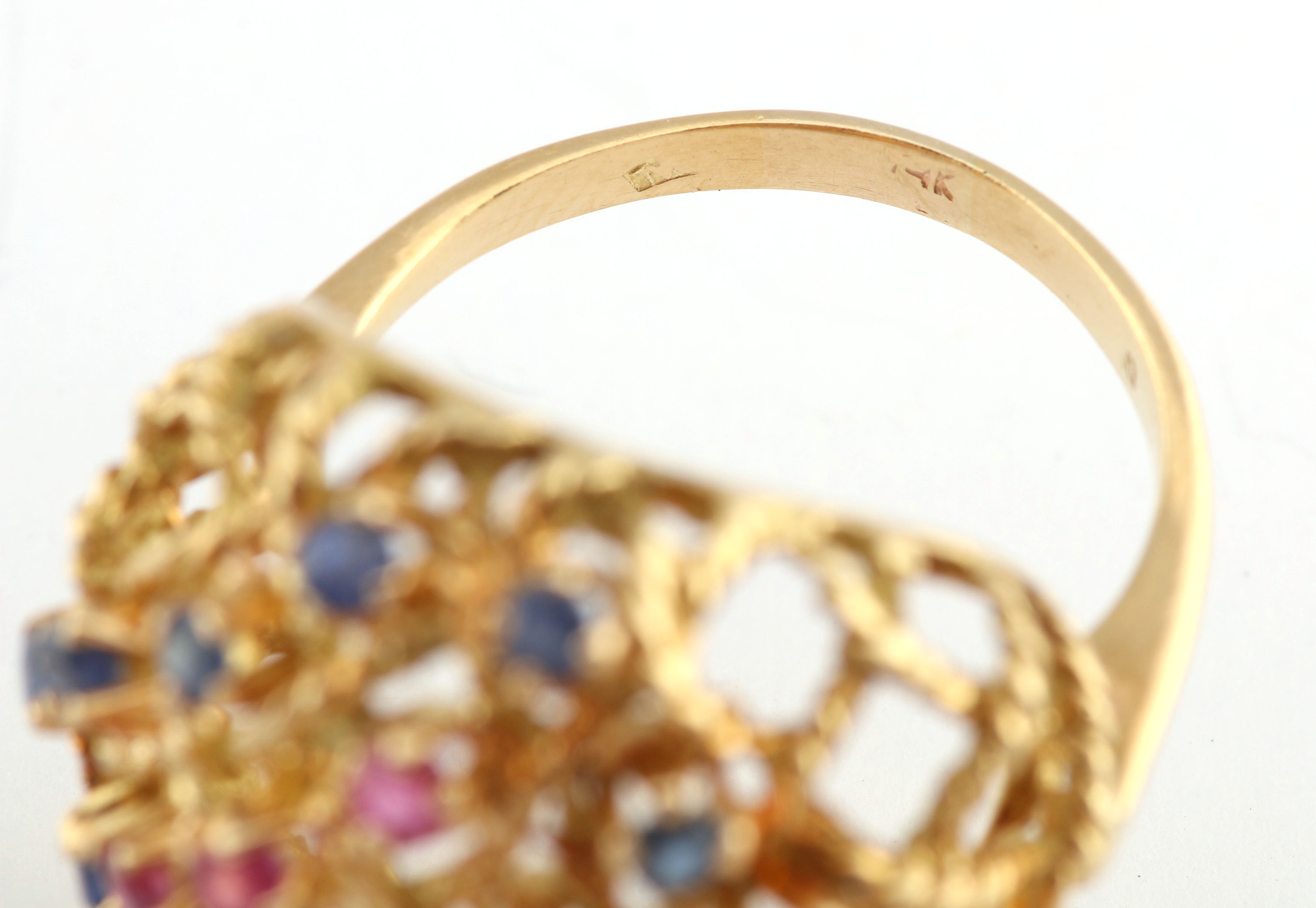 14K Yellow Gold Emerald, Sapphire and Ruby Dome Weave Ring