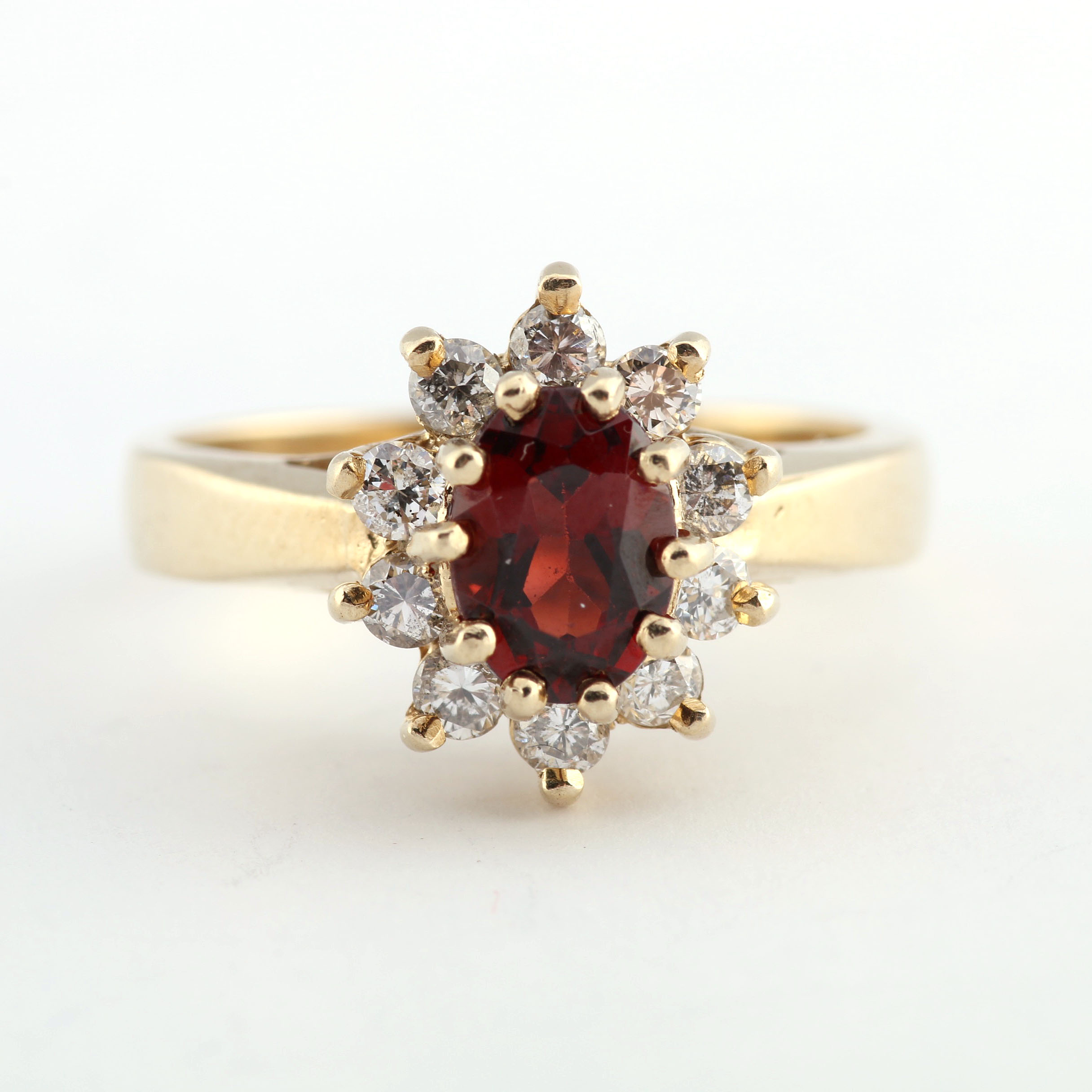 Garnet and Diamond Yellow Gold Ring