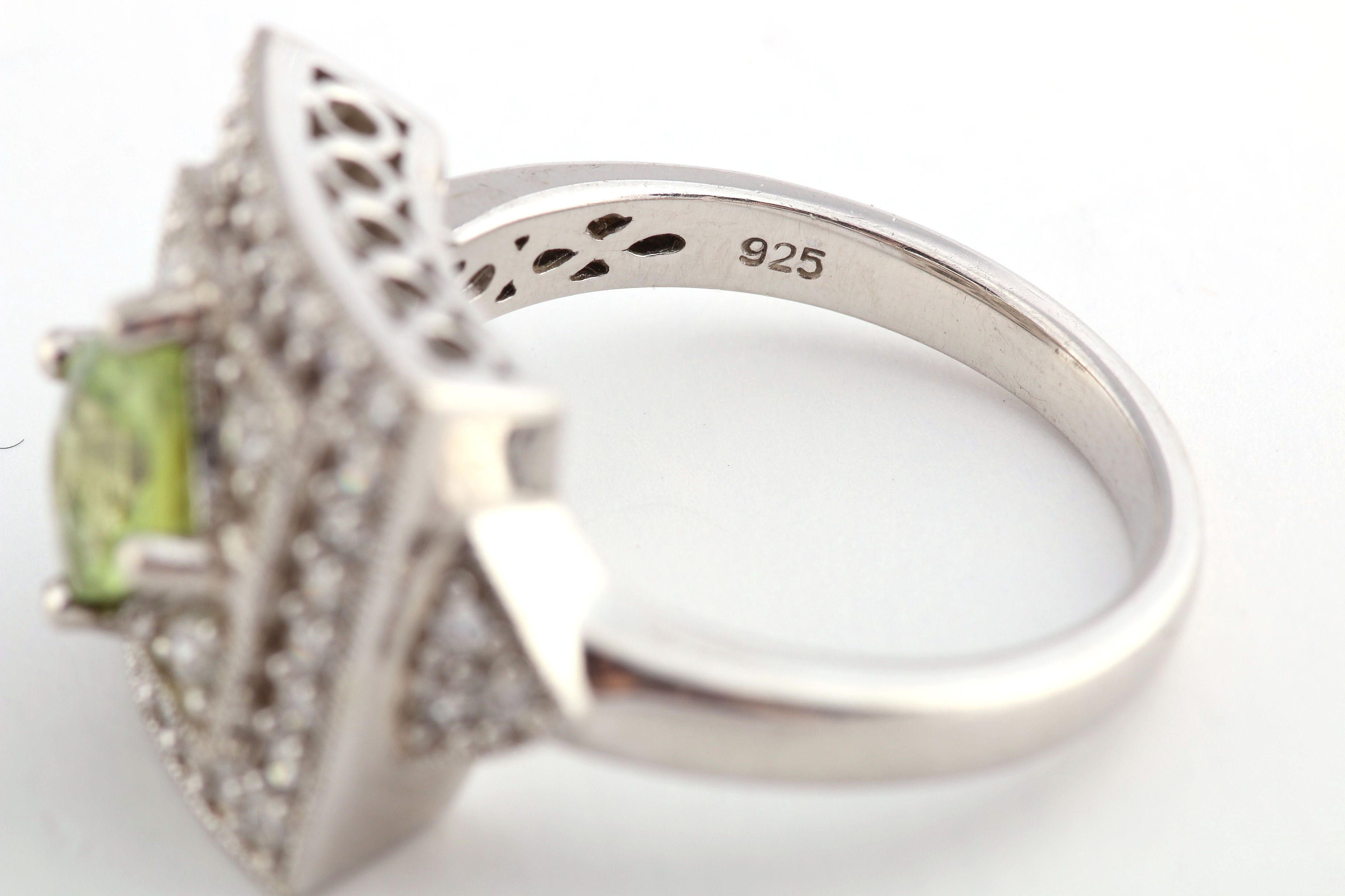 Sterling and Peridot Ring in Cubic Zirconia Setting