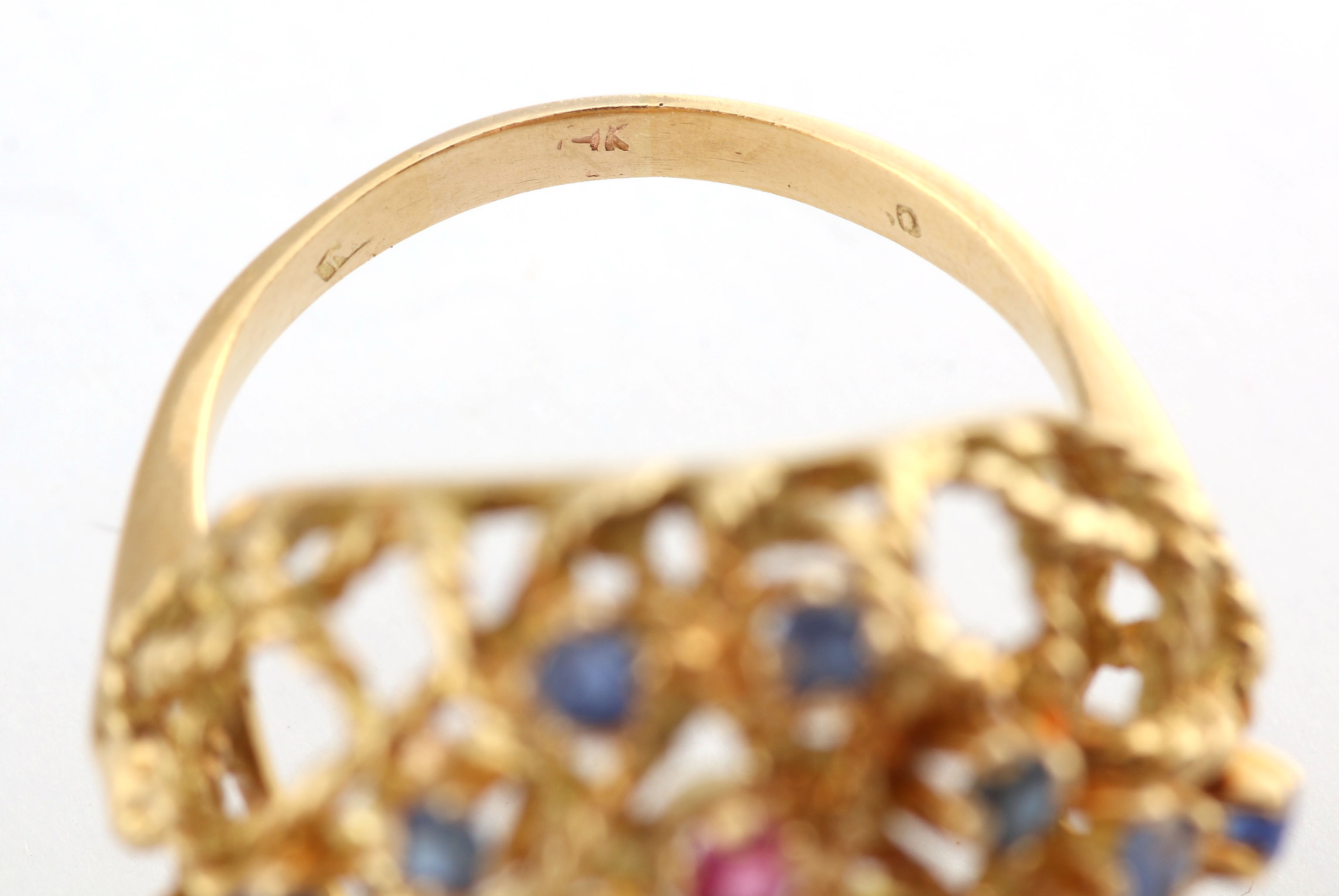 14K Yellow Gold Emerald, Sapphire and Ruby Dome Weave Ring