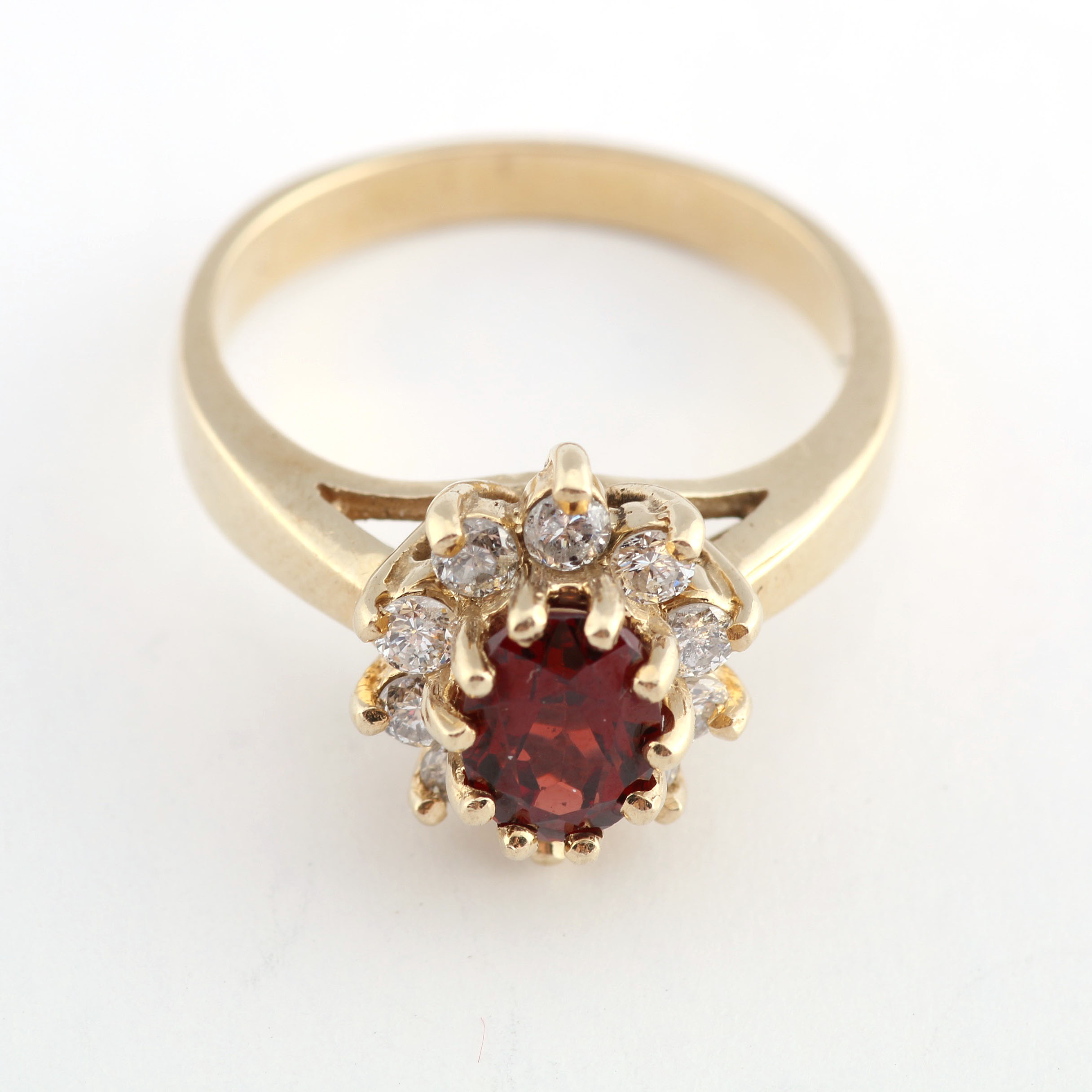 Garnet and Diamond Yellow Gold Ring