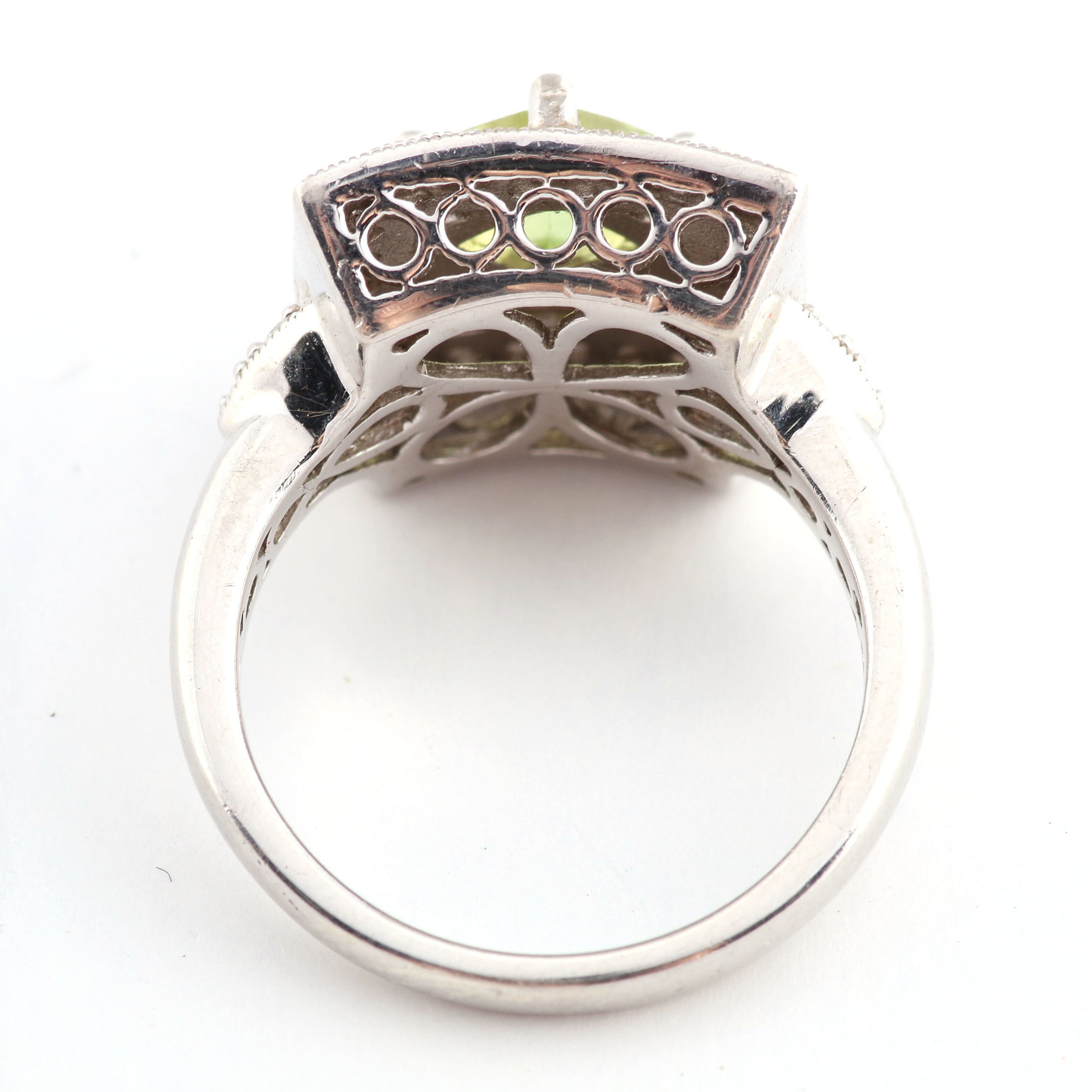 Sterling and Peridot Ring in Cubic Zirconia Setting