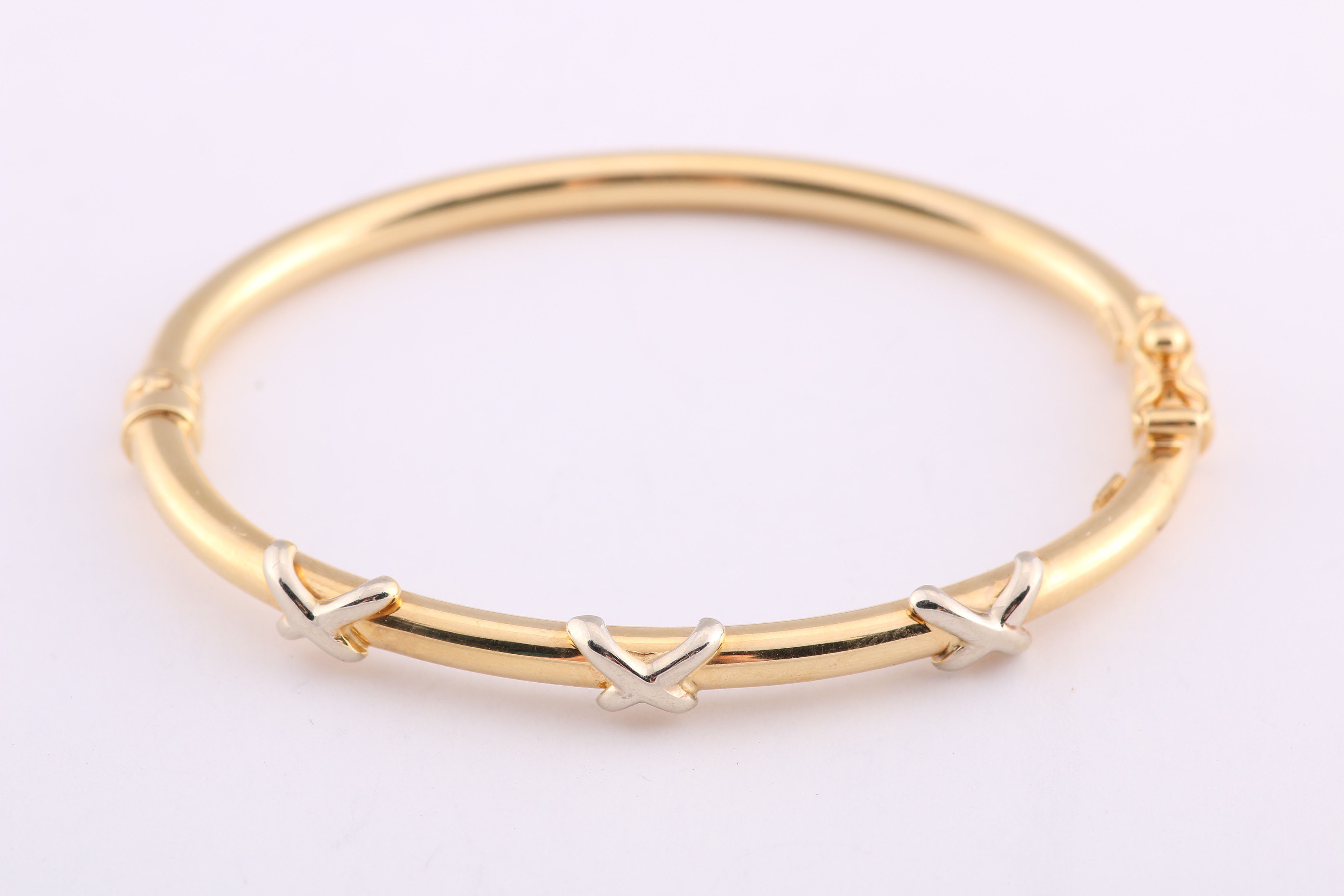 14K Two Tone Baby Bangle with 10K Mystic Topaz and Diamond Pendant