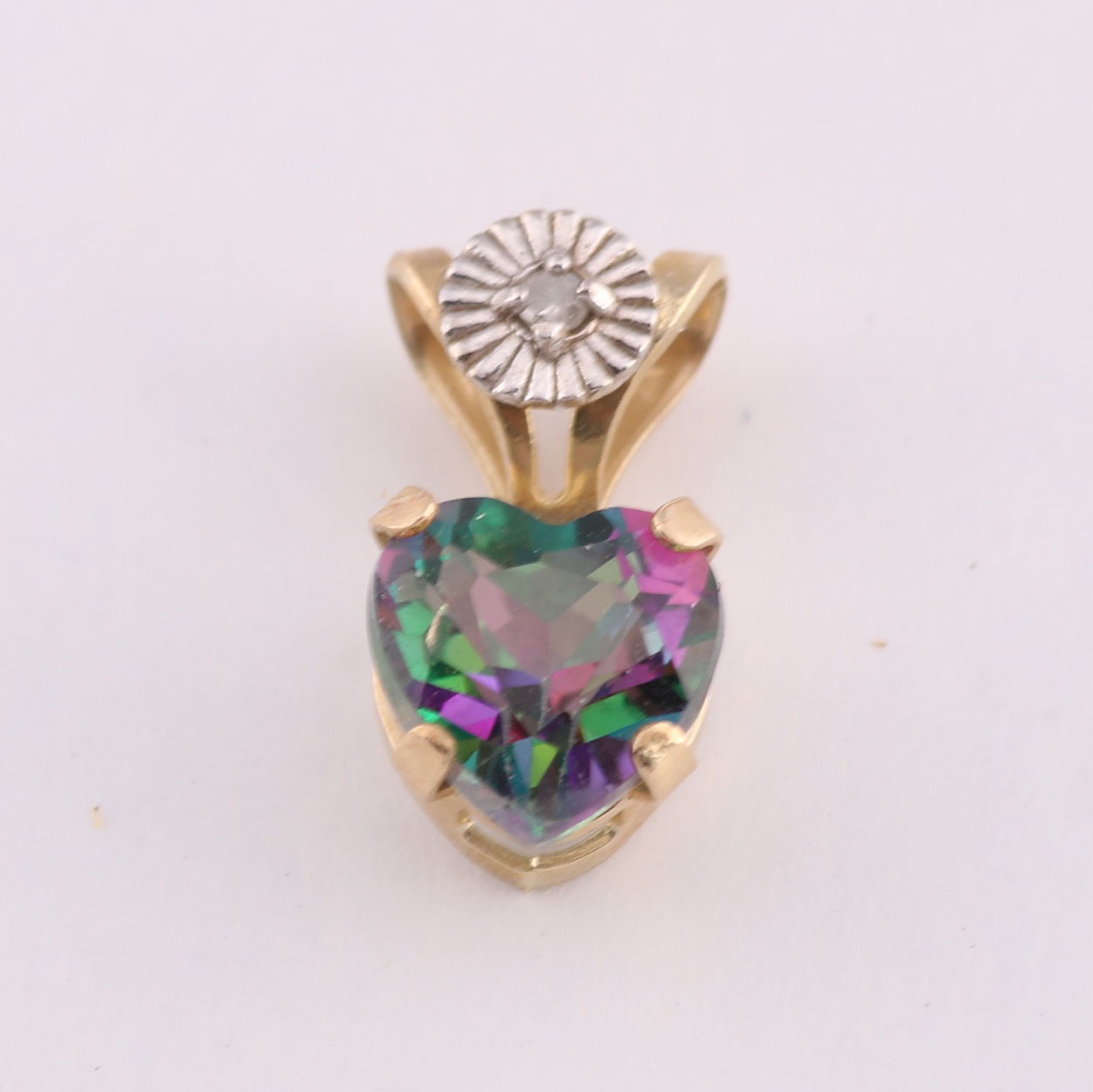 14K Two Tone Baby Bangle with 10K Mystic Topaz and Diamond Pendant