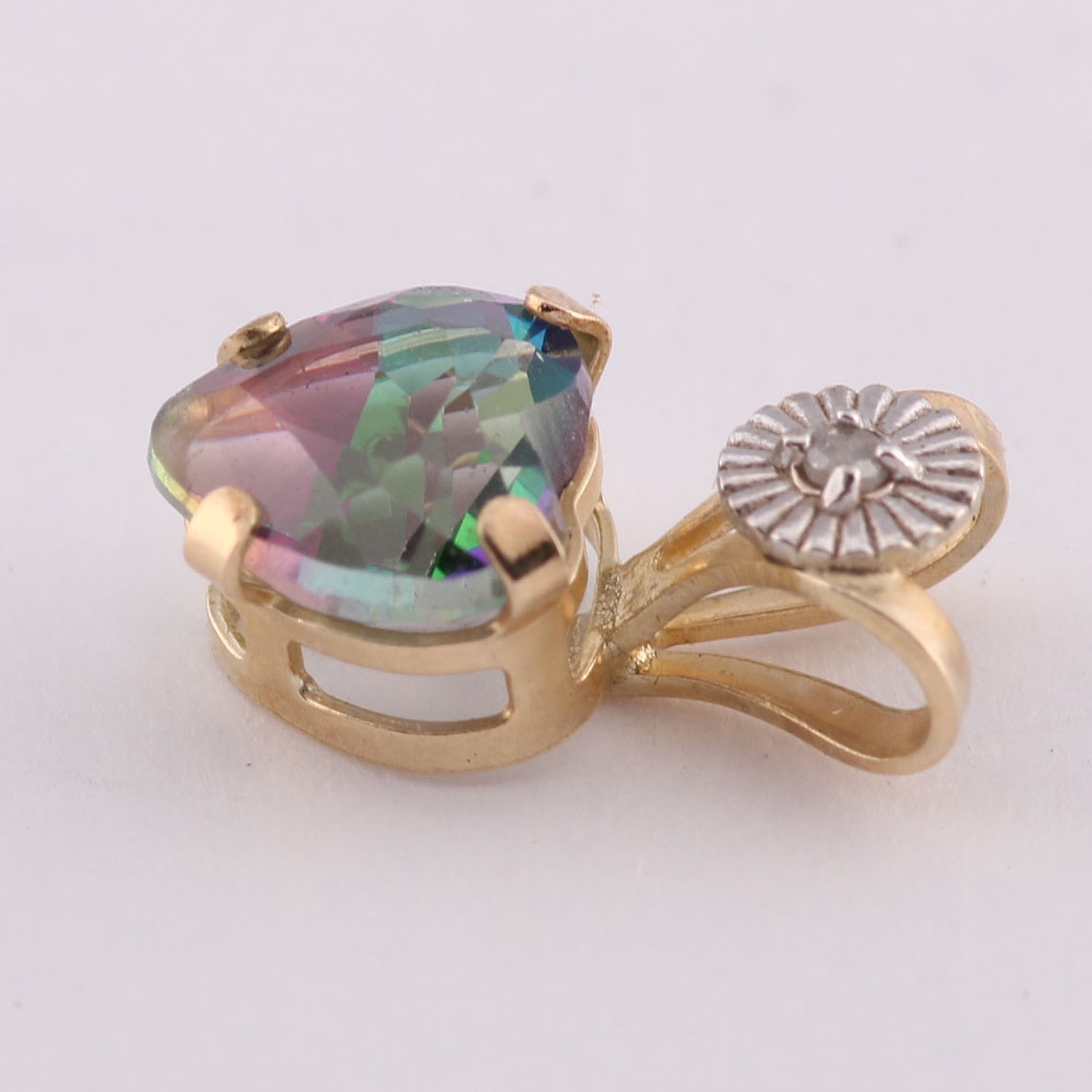 14K Two Tone Baby Bangle with 10K Mystic Topaz and Diamond Pendant