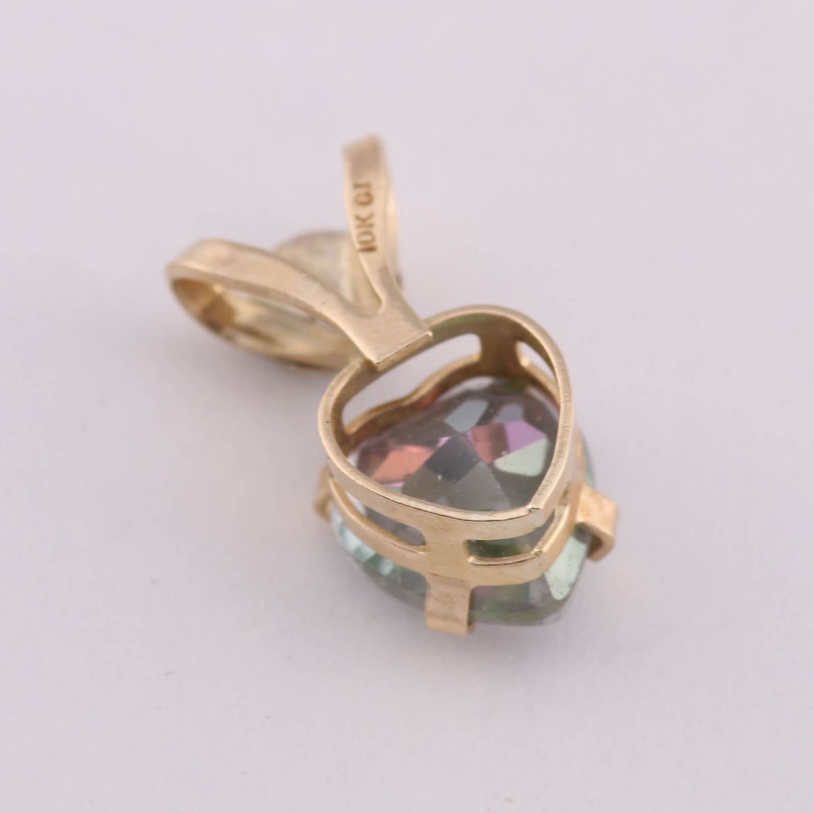 14K Two Tone Baby Bangle with 10K Mystic Topaz and Diamond Pendant